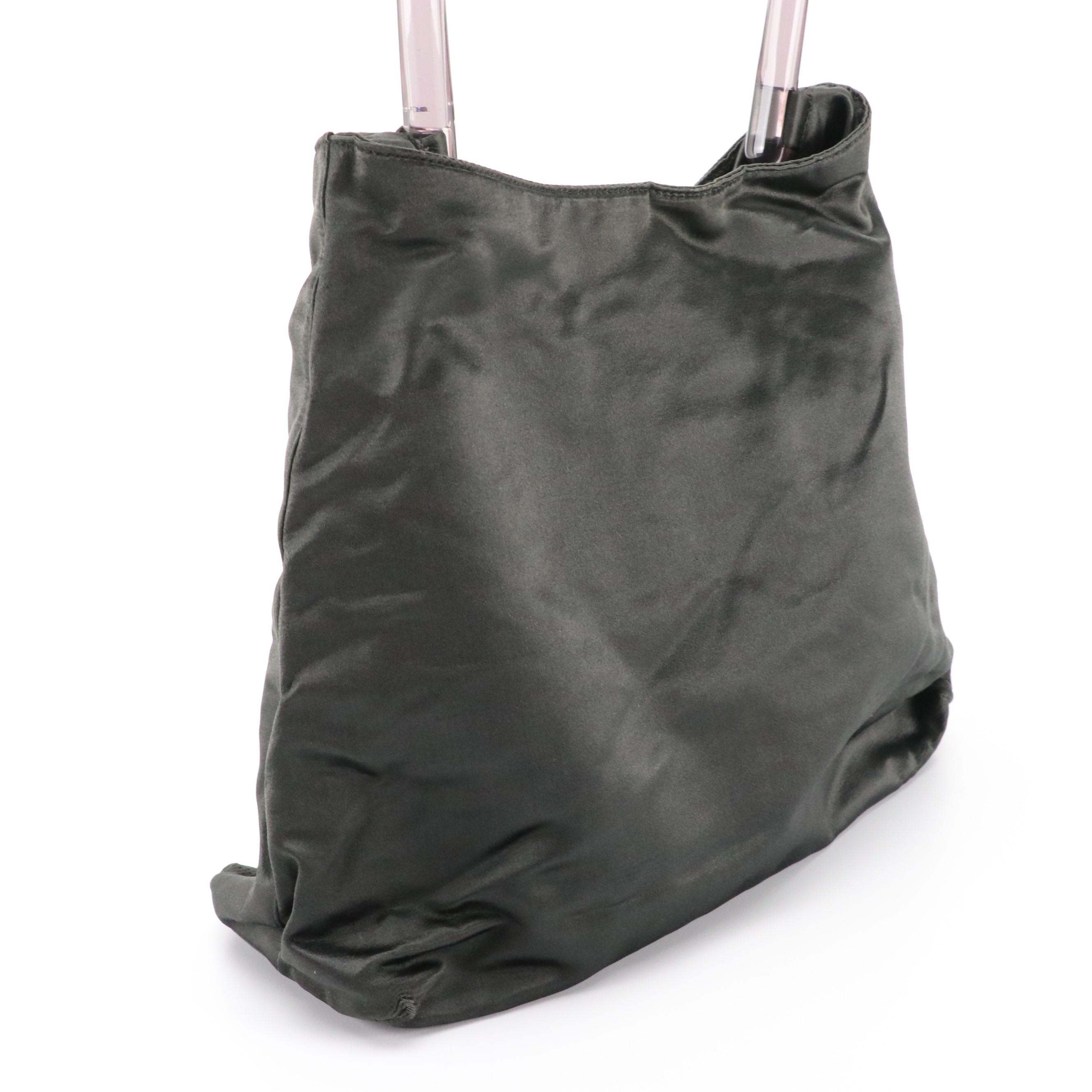 Prada Black Silk Satin Shoulder Bag with Acrylic Handle
