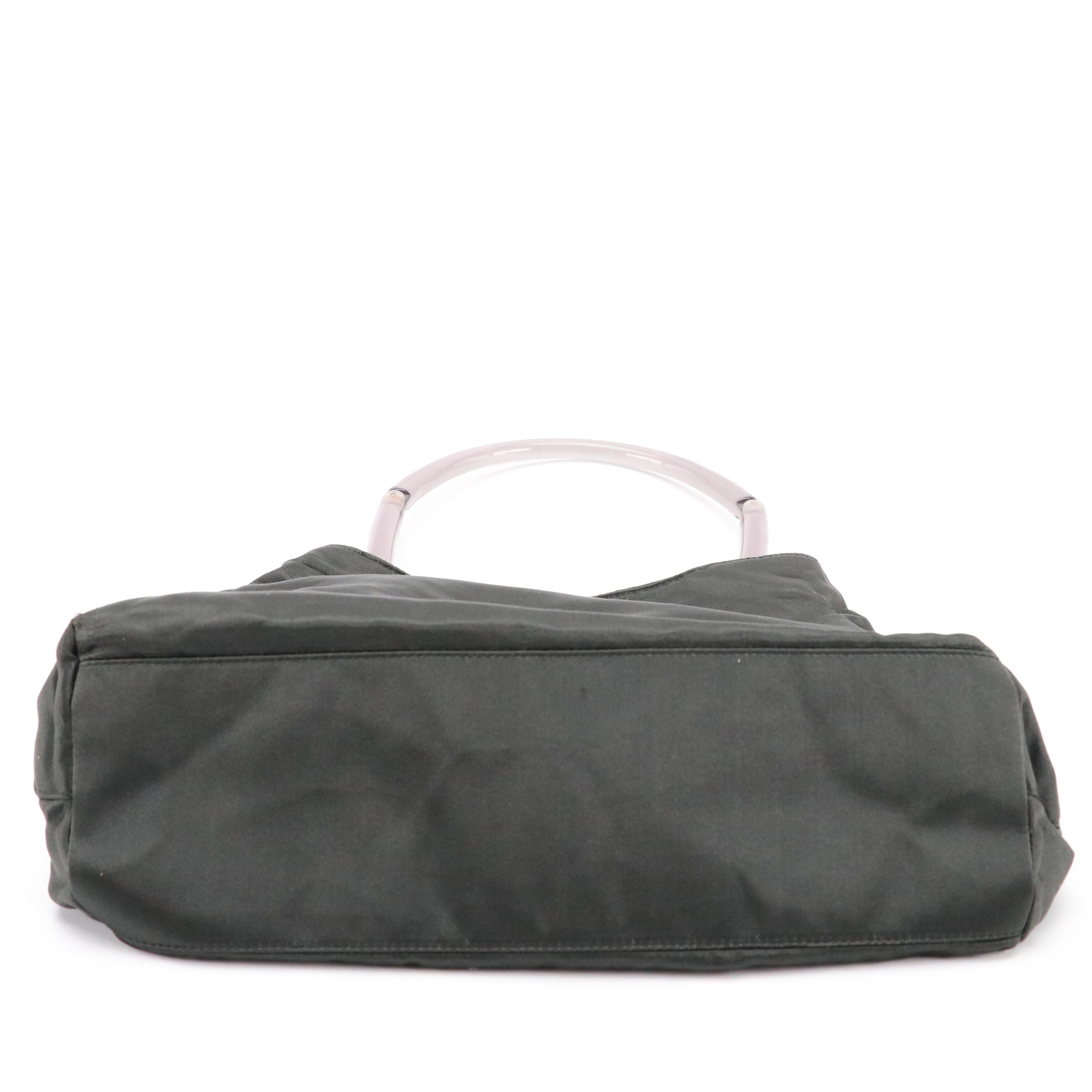 Prada Black Silk Satin Shoulder Bag with Acrylic Handle