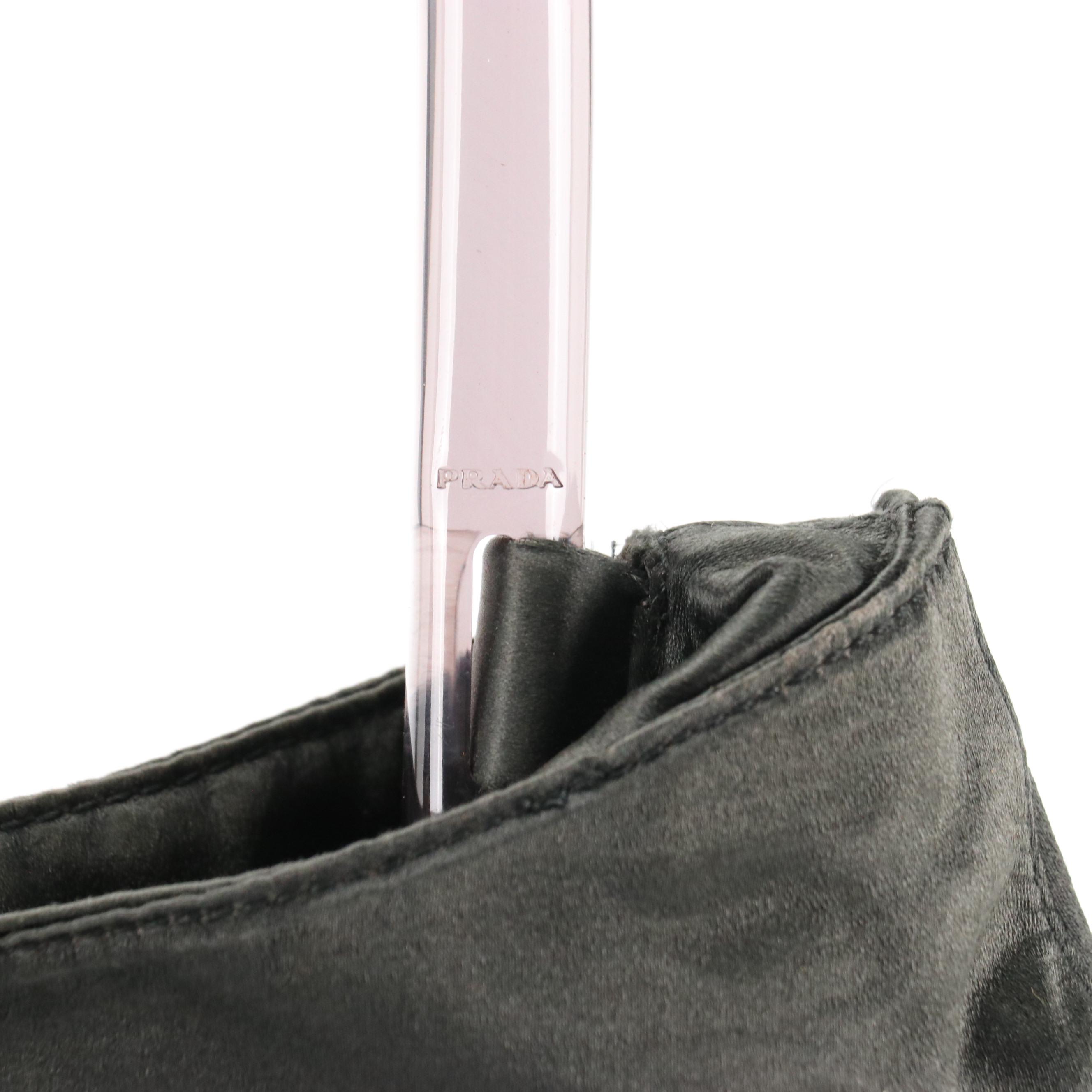Prada Black Silk Satin Shoulder Bag with Acrylic Handle