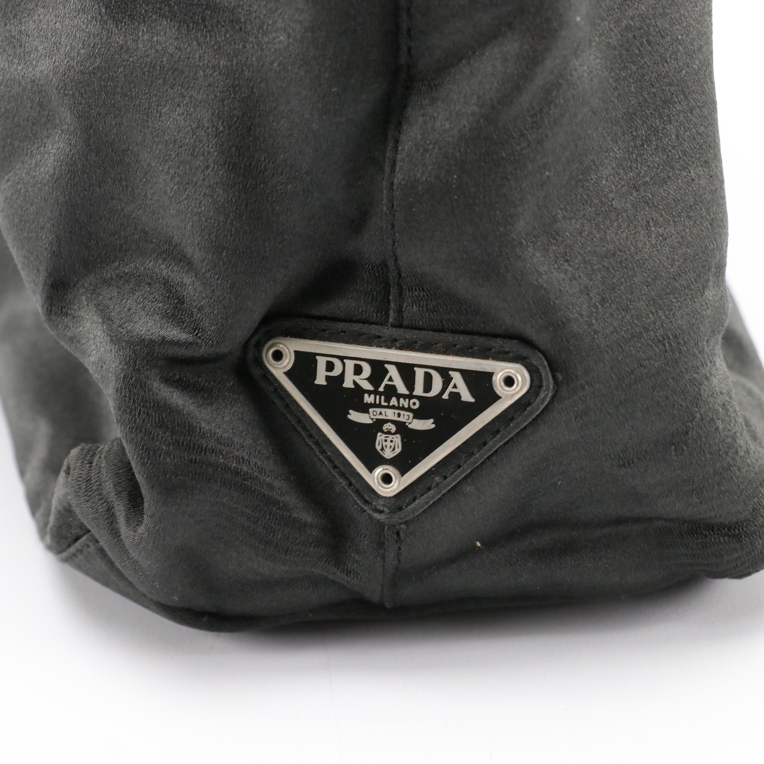 Prada Black Silk Satin Shoulder Bag with Acrylic Handle