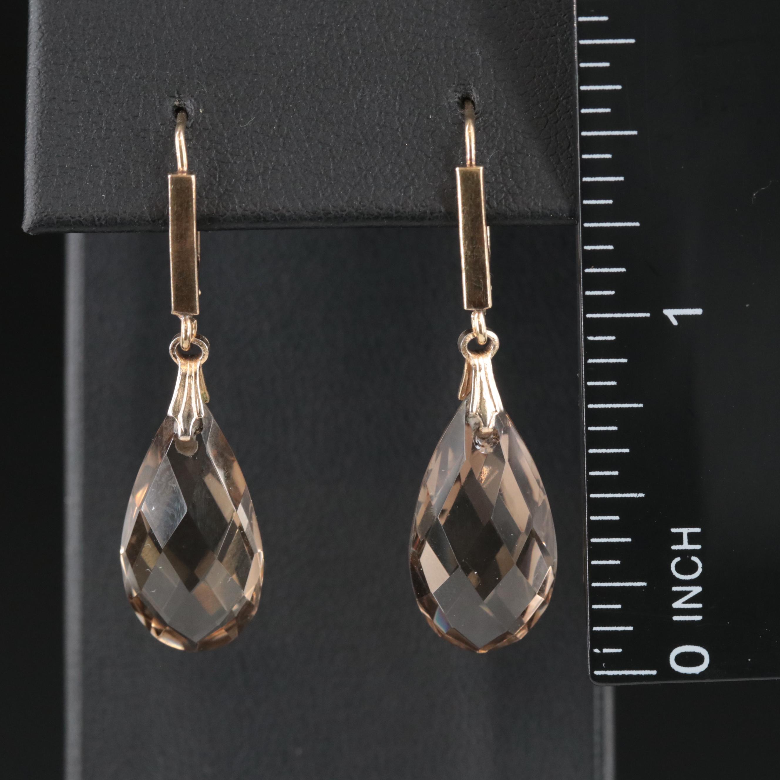 Vintage 8K Smoky Quartz Dangle Earrings