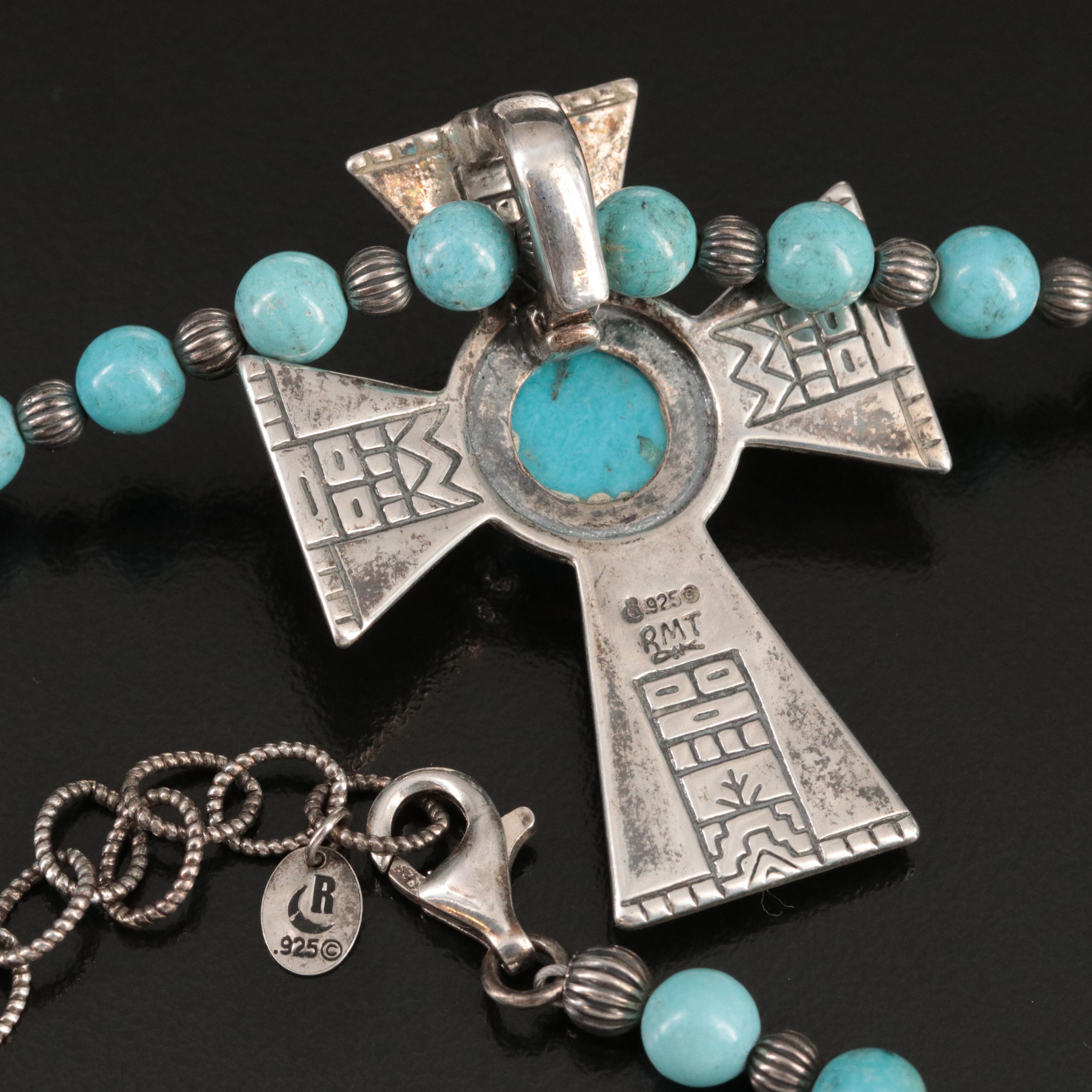 Roderick and Marilyn Tenorio (Kewa) for Relios Sterling Turquoise Cross Necklace