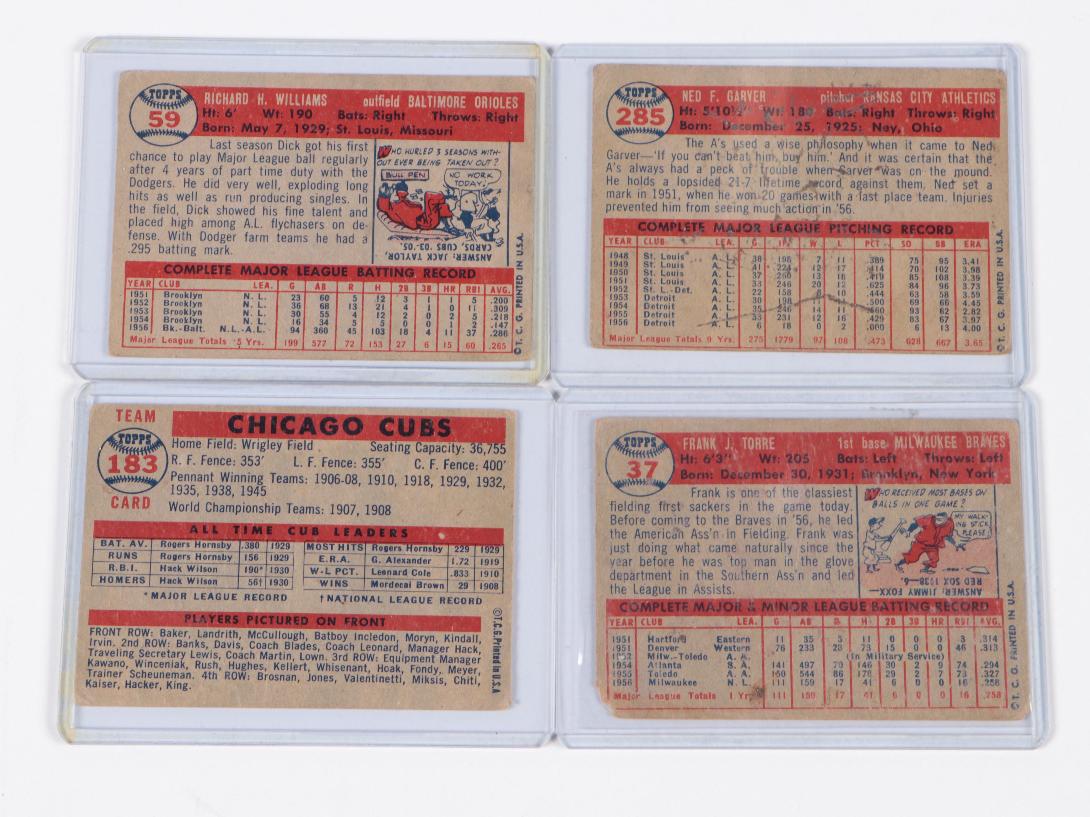 1957 Topps Baseball Cards Featuring Ned Garver, Earl Battey, and More