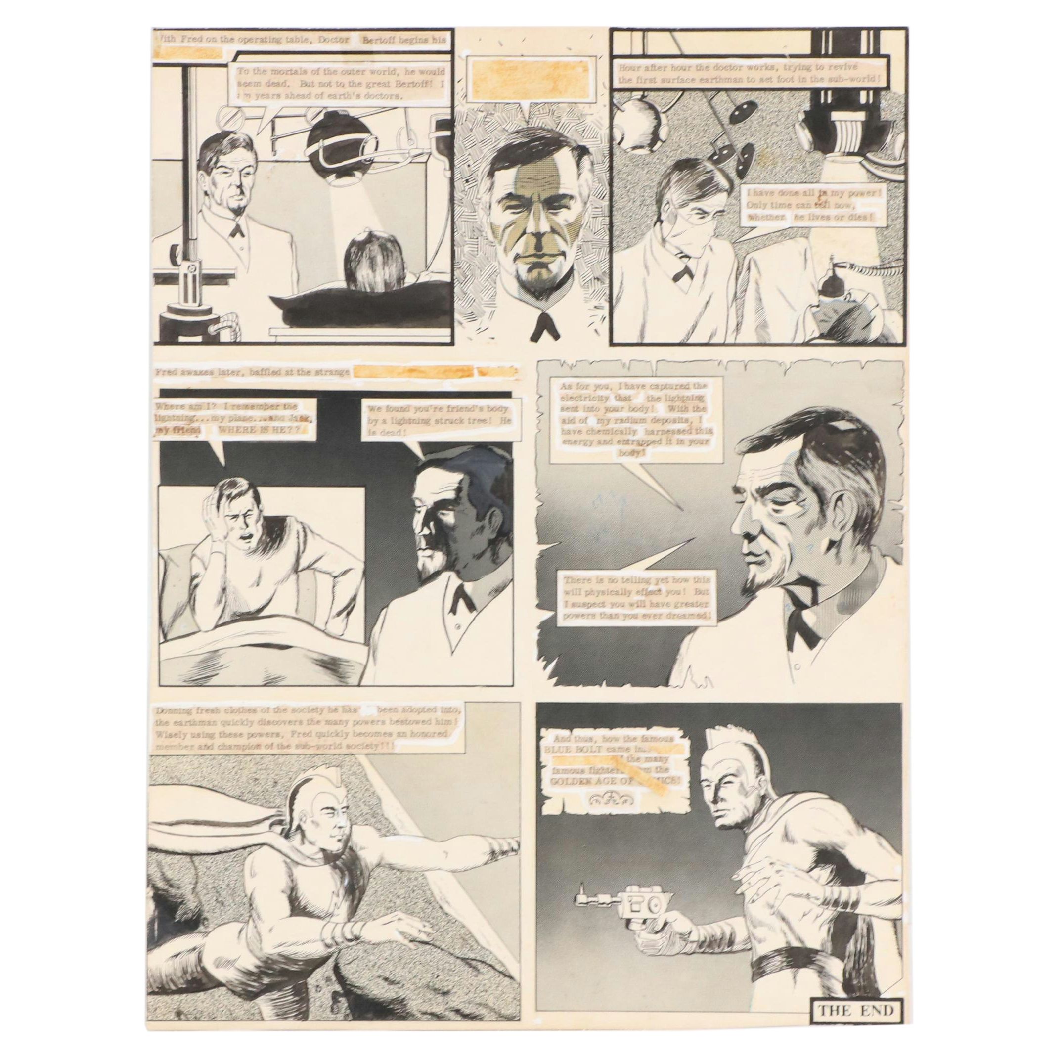 Joe Simon "Blue Bolt" Pen and Ink Comic Page Drawing, 1940