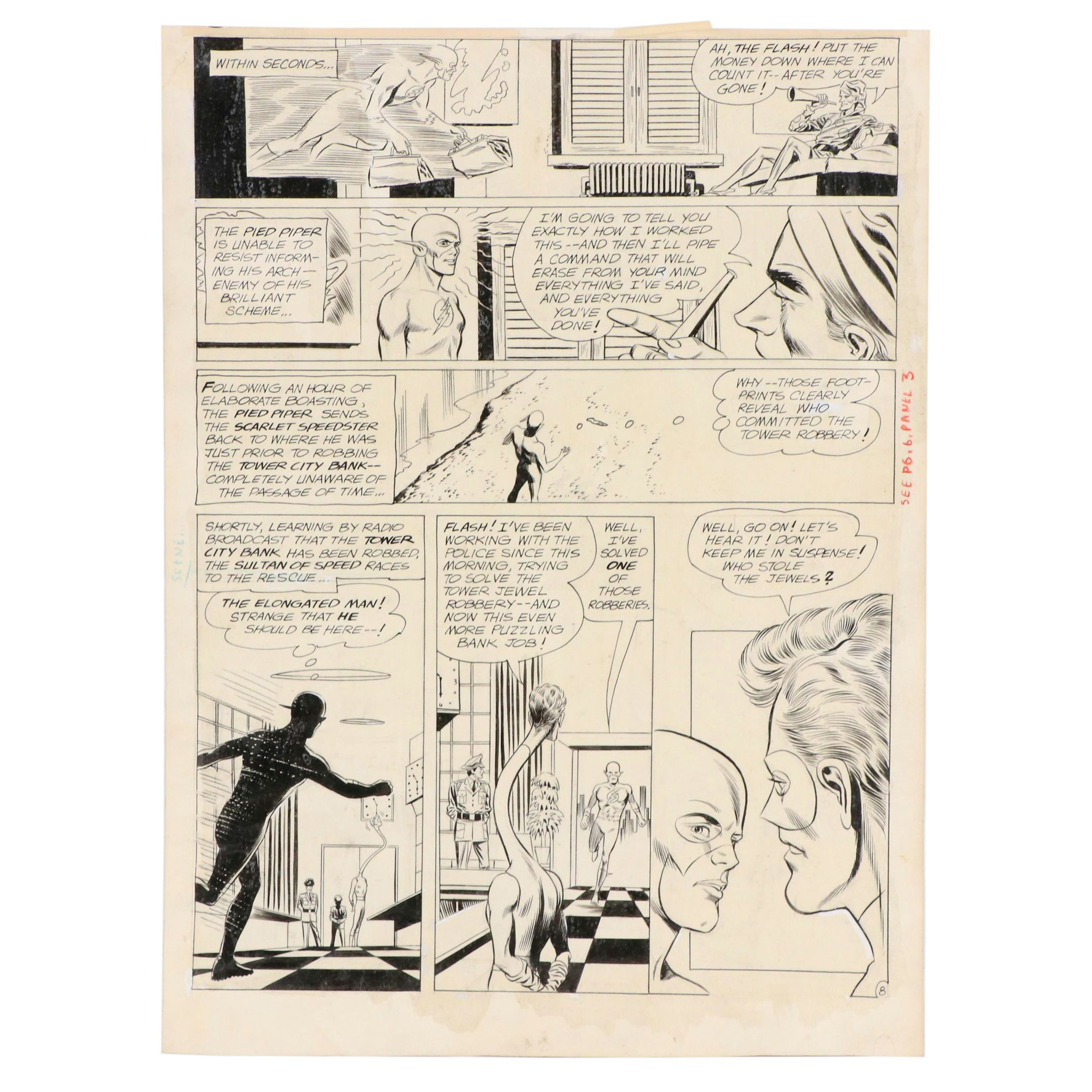 Ruben Moreira "The Flash" Pencil and Ink Comic Page Drawing, 1963