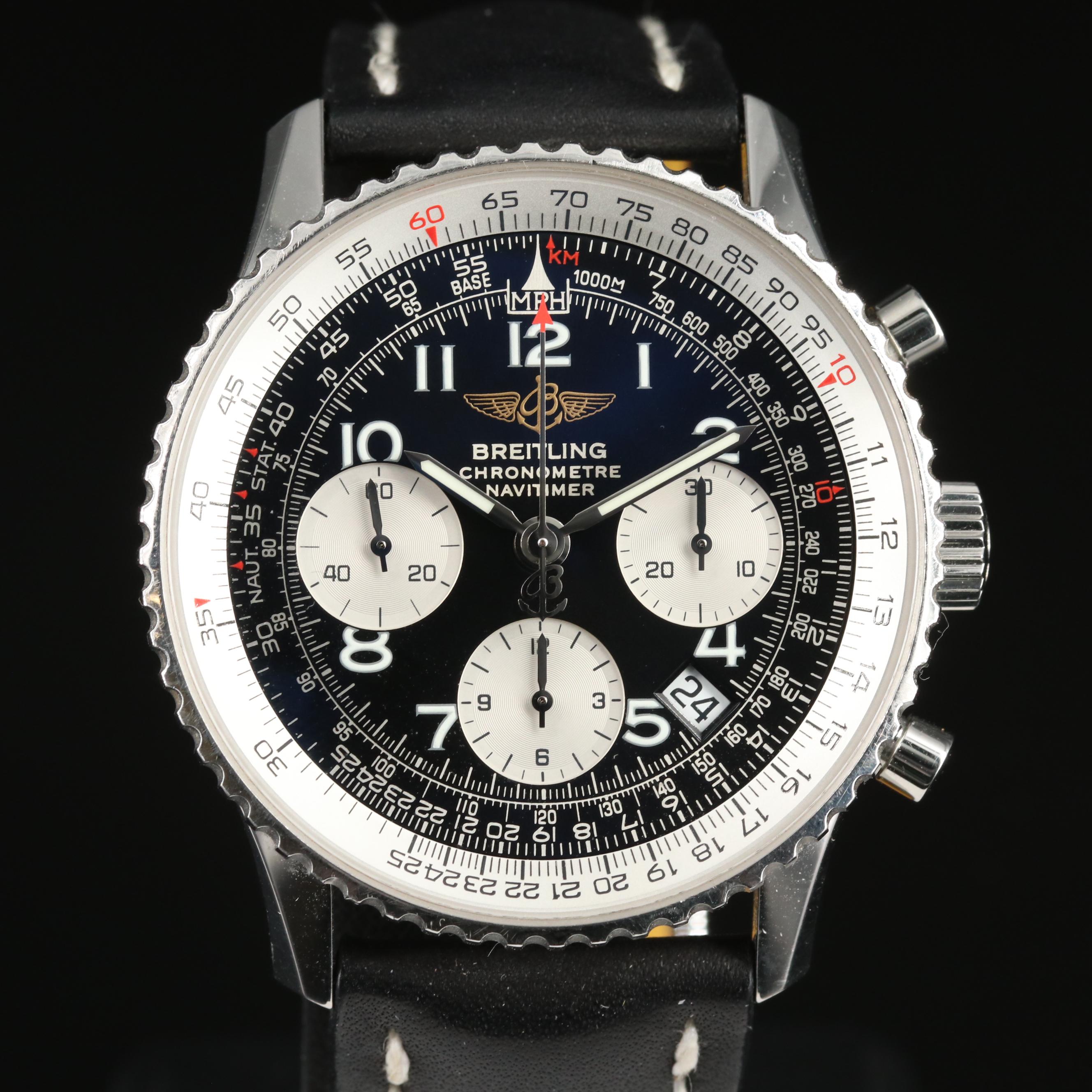 Breitling Navitimer 42MM Black Steel Automatic Watch