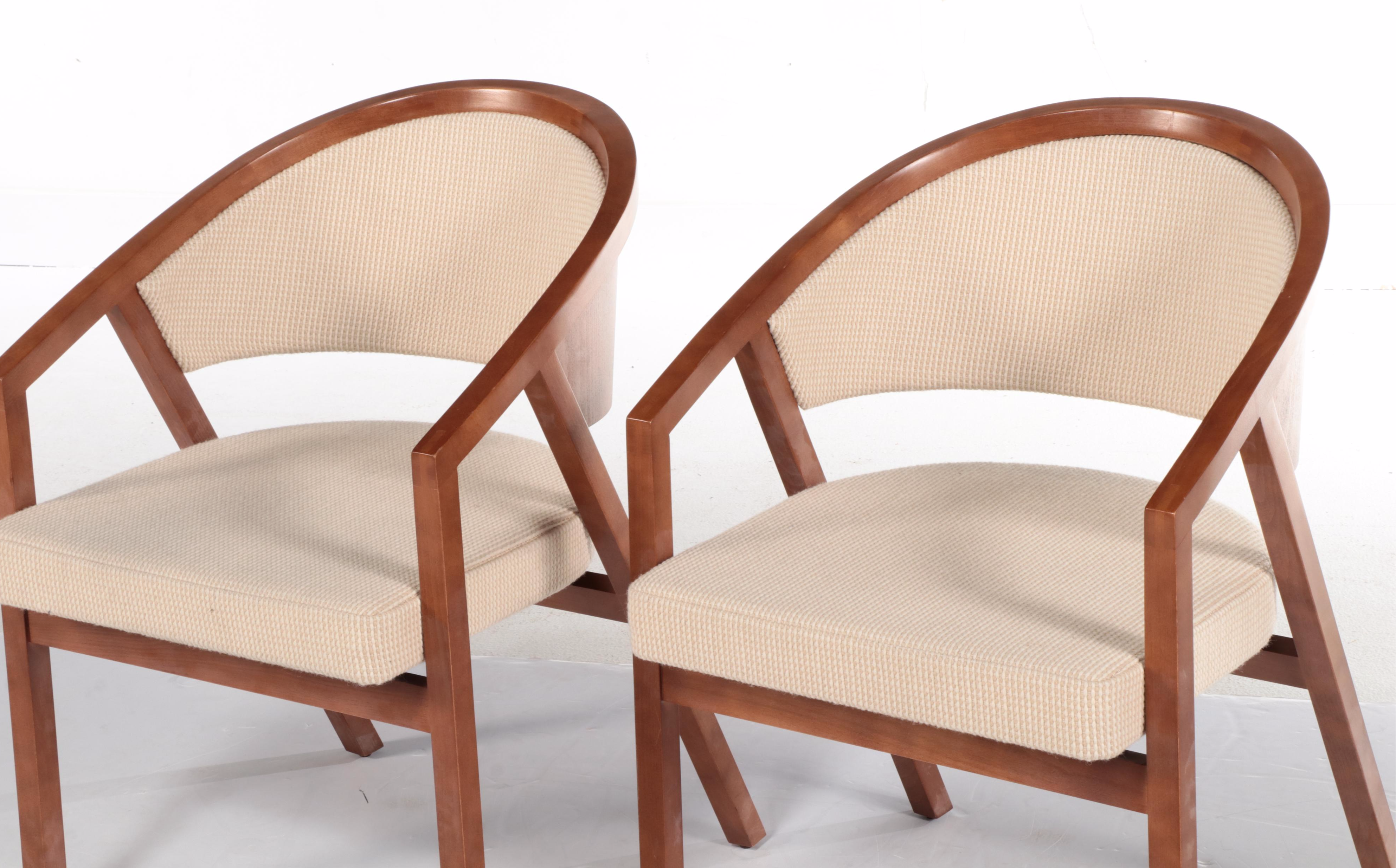 Pair of Knoll "Shelton Mindel" Upholstered Beech Armchairs