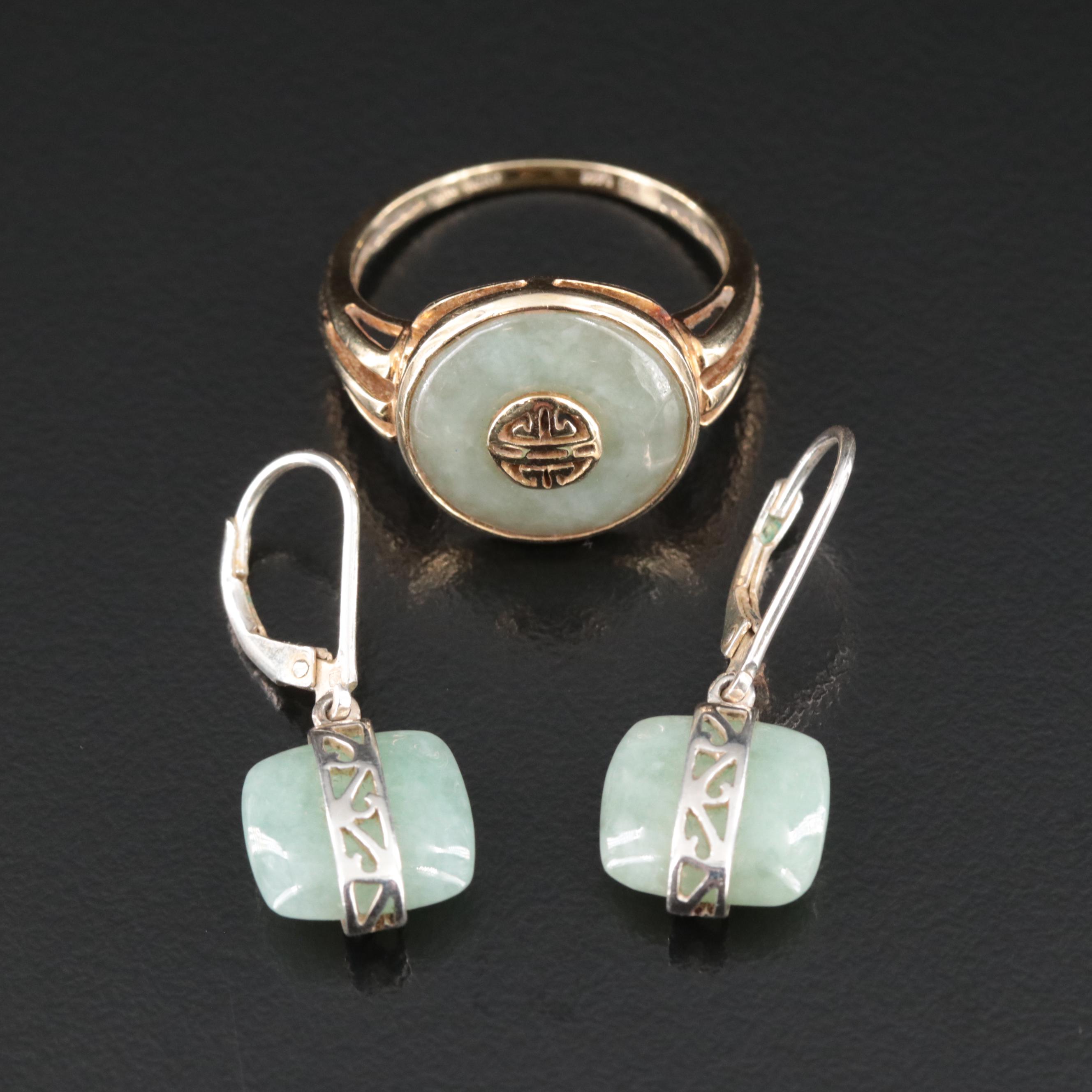 Sterling Jadeite Earrings Paired with 14K Jadeite Longevity Ring