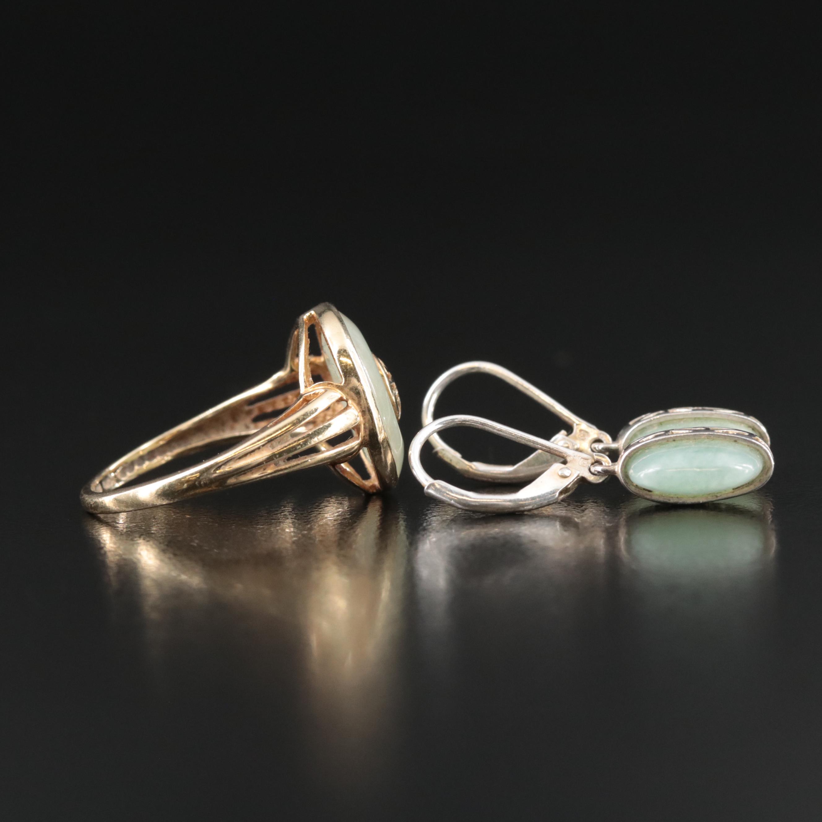 Sterling Jadeite Earrings Paired with 14K Jadeite Longevity Ring
