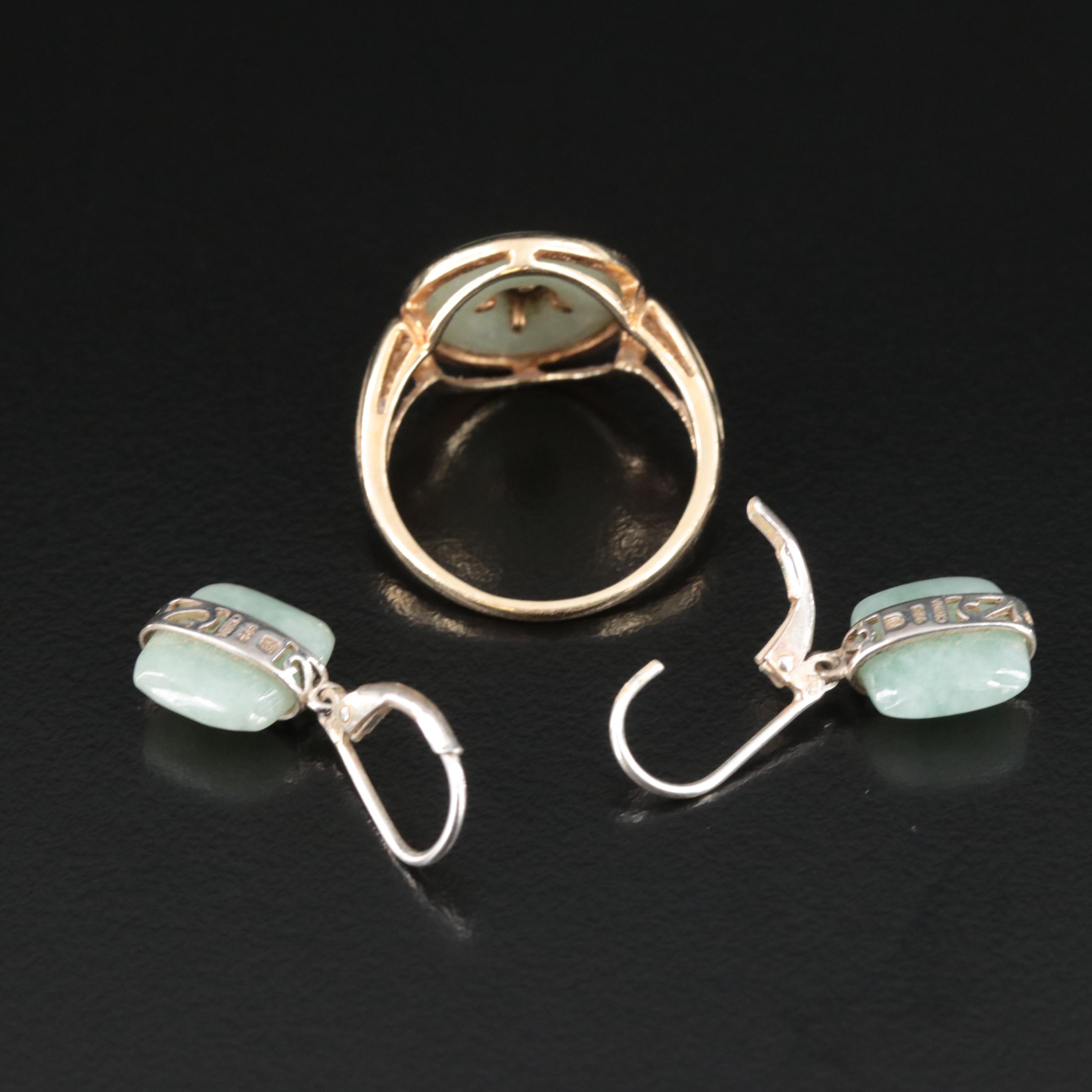 Sterling Jadeite Earrings Paired with 14K Jadeite Longevity Ring