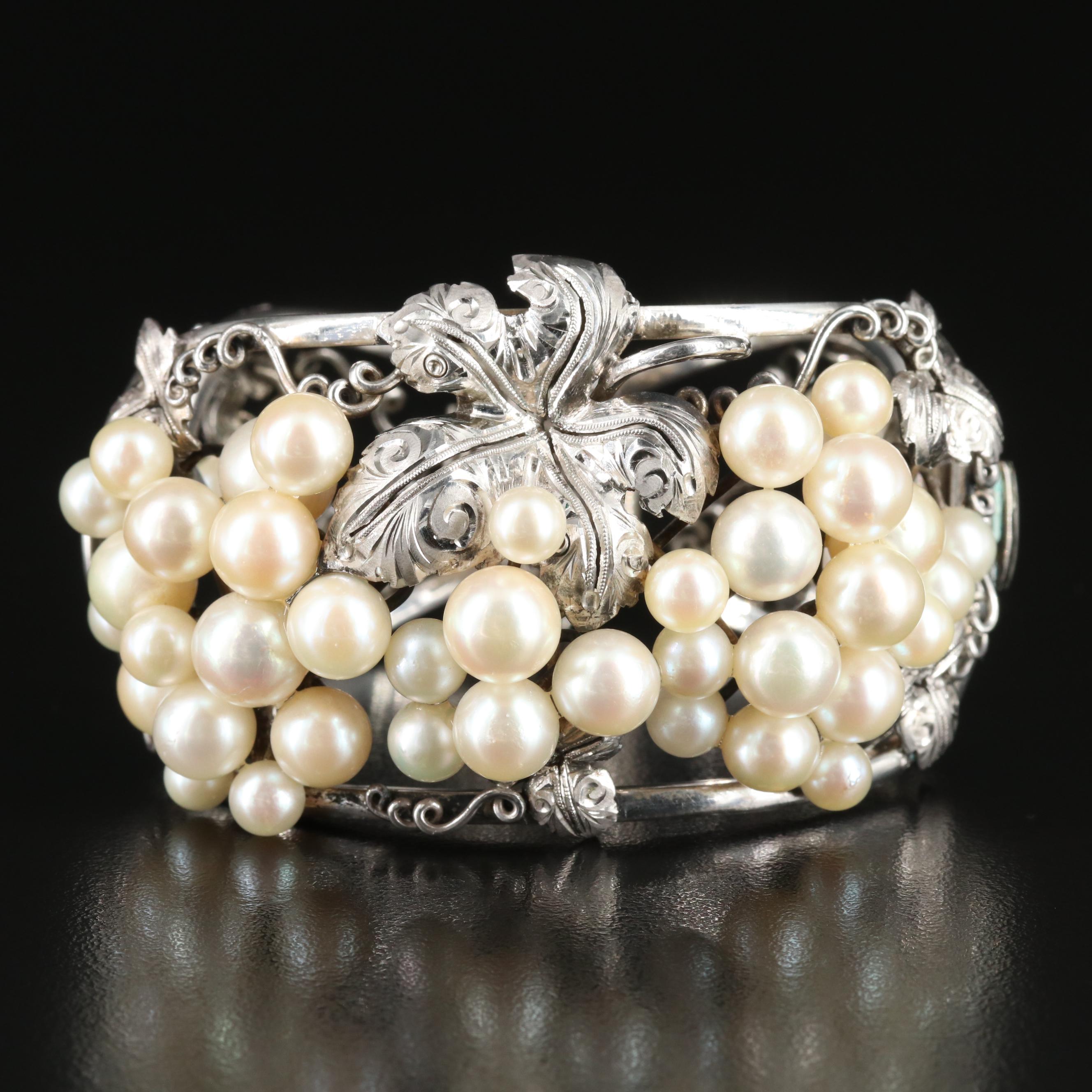Sterling Grape Cluster Pearl Bracelet