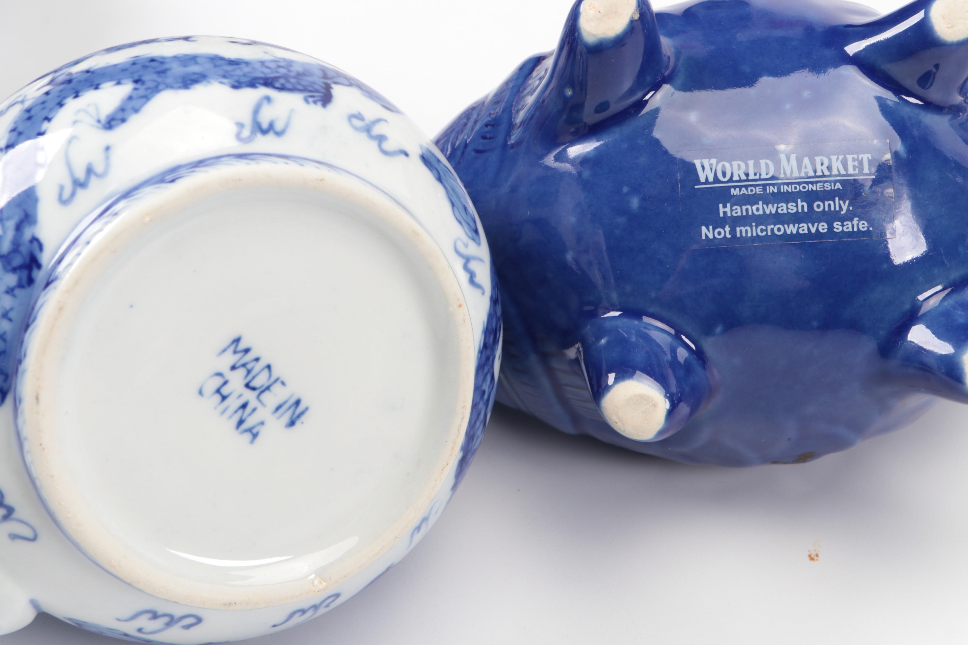 World Market Blue Koi Teapot with Chinese Blue and White Teapots and Décor