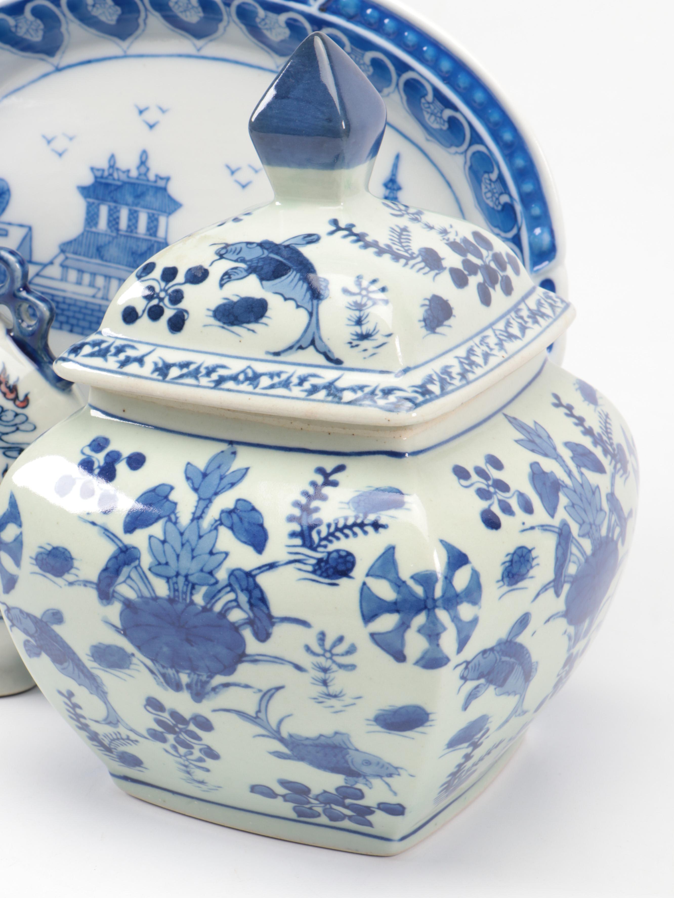World Market Blue Koi Teapot with Chinese Blue and White Teapots and Décor