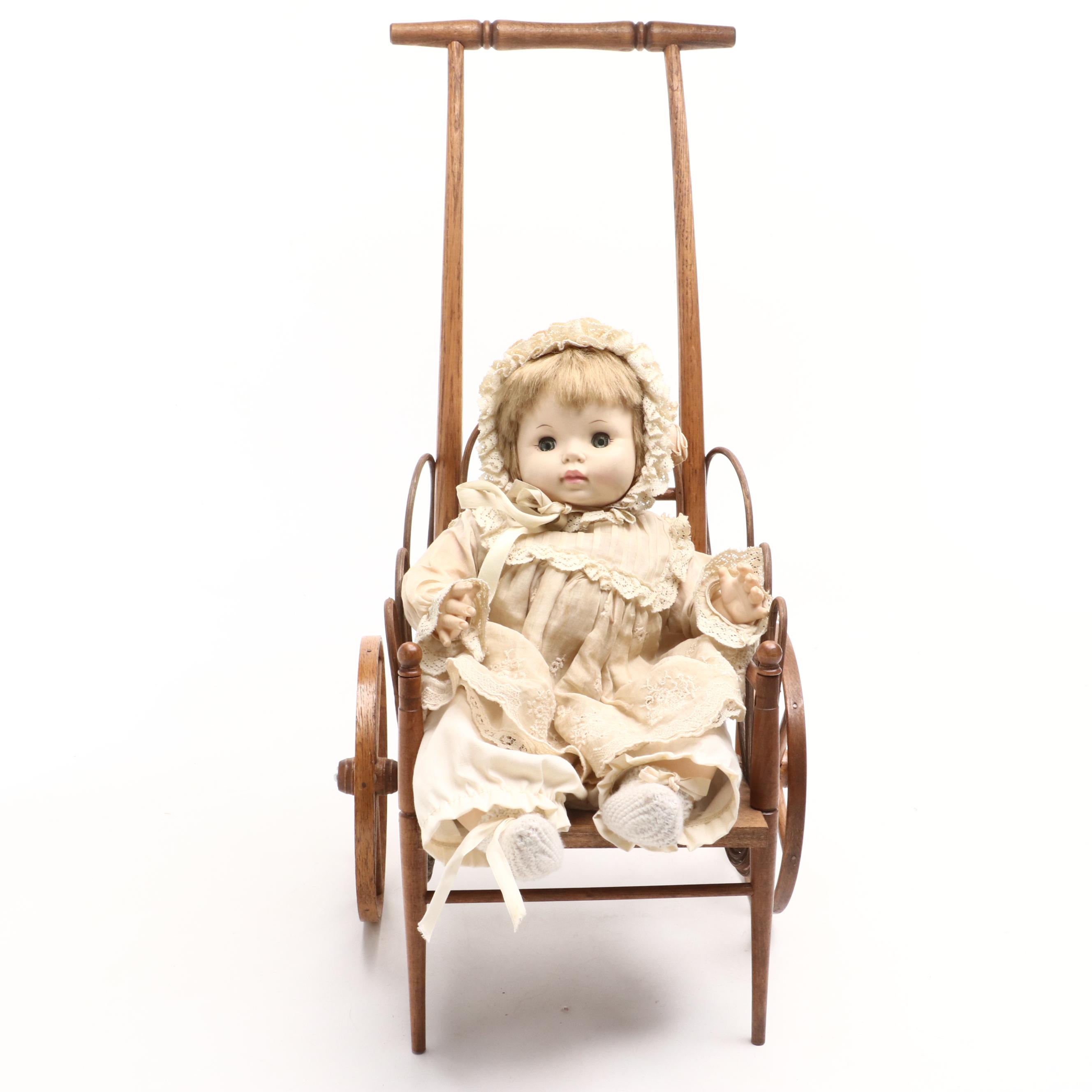 Effanbee "Sweetie Pie" Baby Doll with Victorian Style Bentwood Carriage