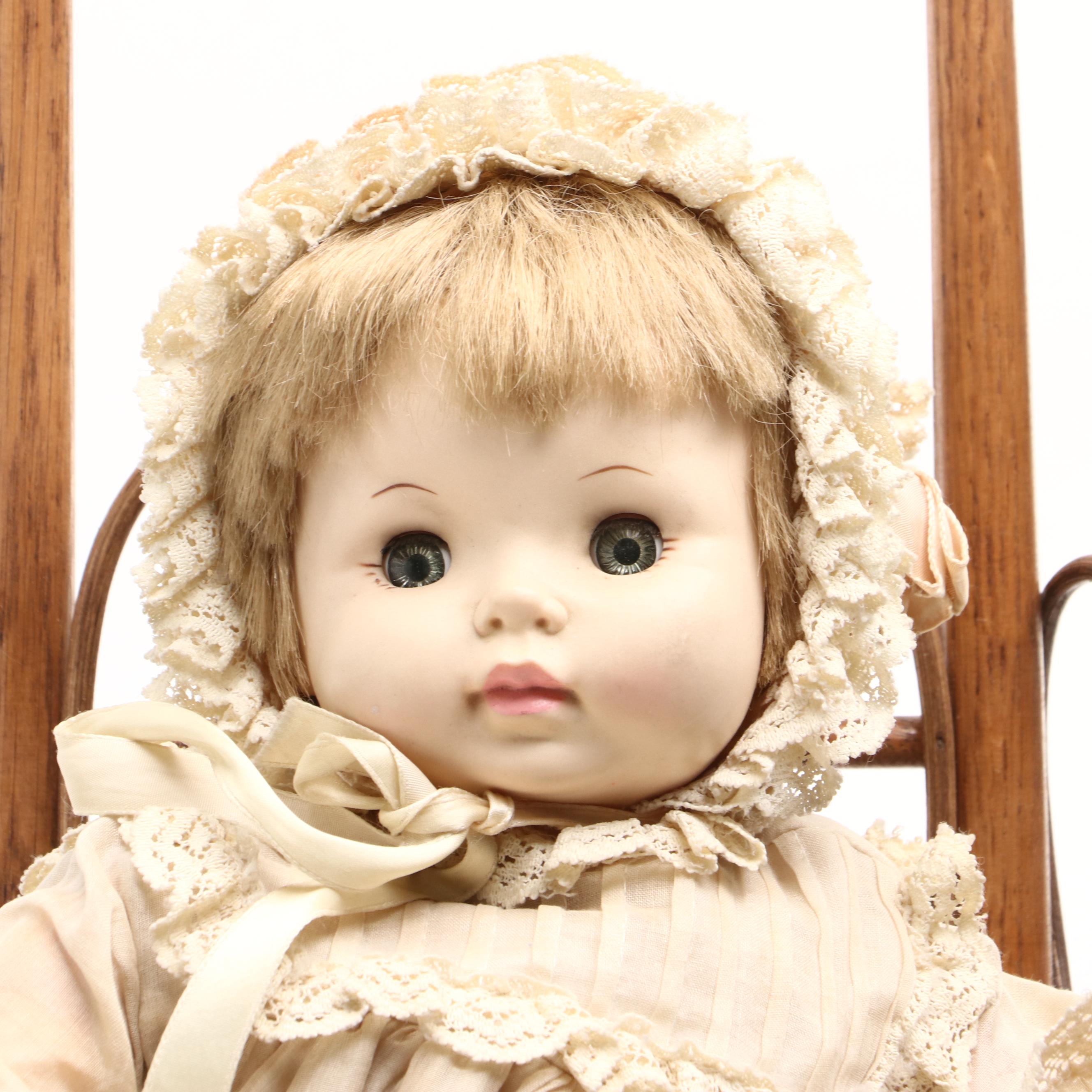 Effanbee "Sweetie Pie" Baby Doll with Victorian Style Bentwood Carriage