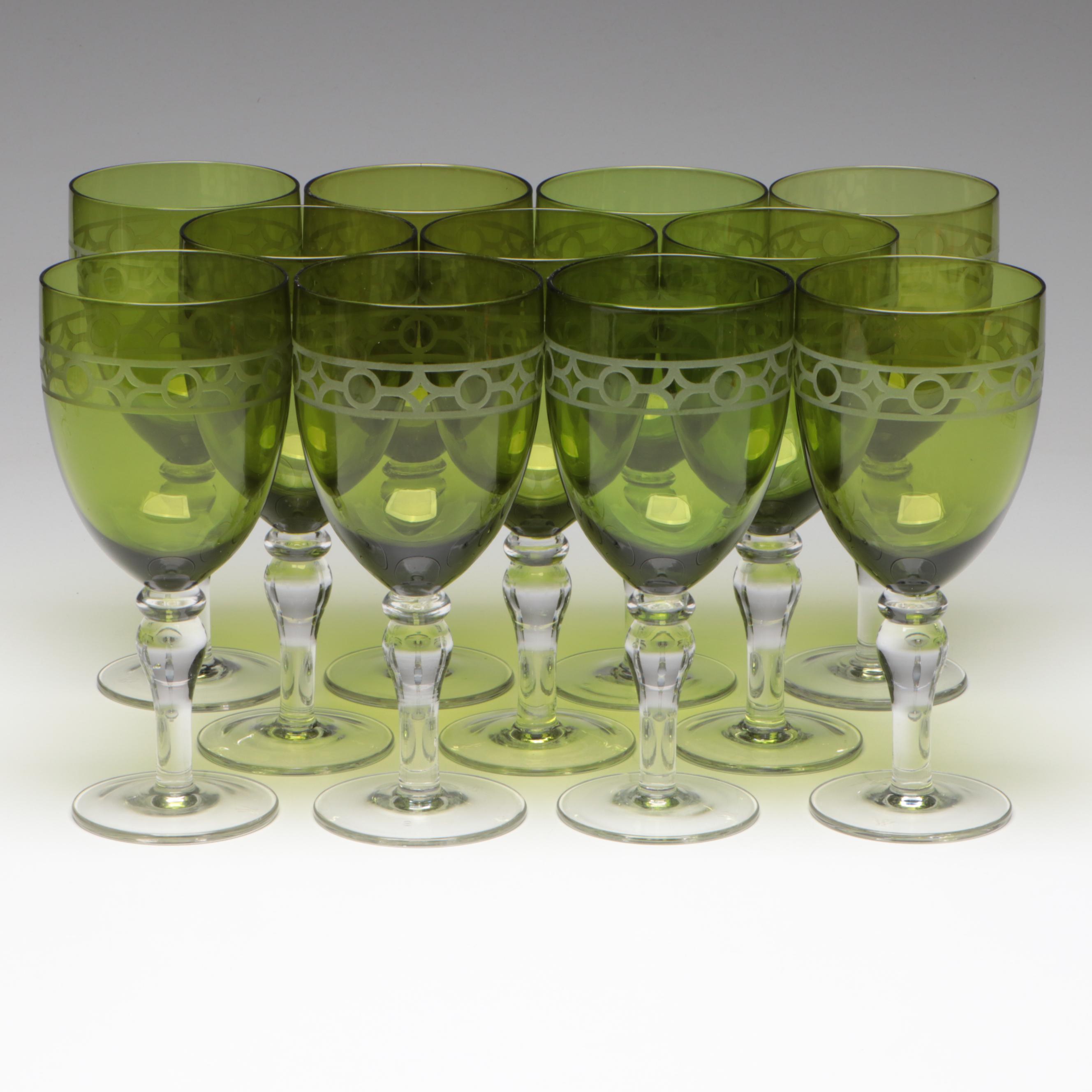 Artland "Gazebo" Green and Clear Glass Water Goblets
