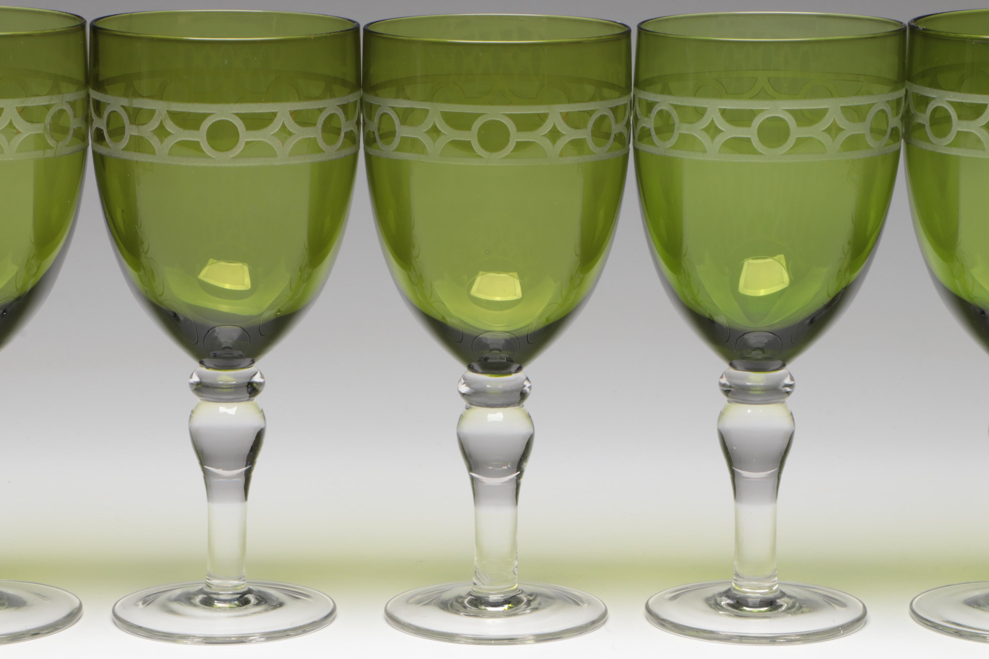 Artland "Gazebo" Green and Clear Glass Water Goblets