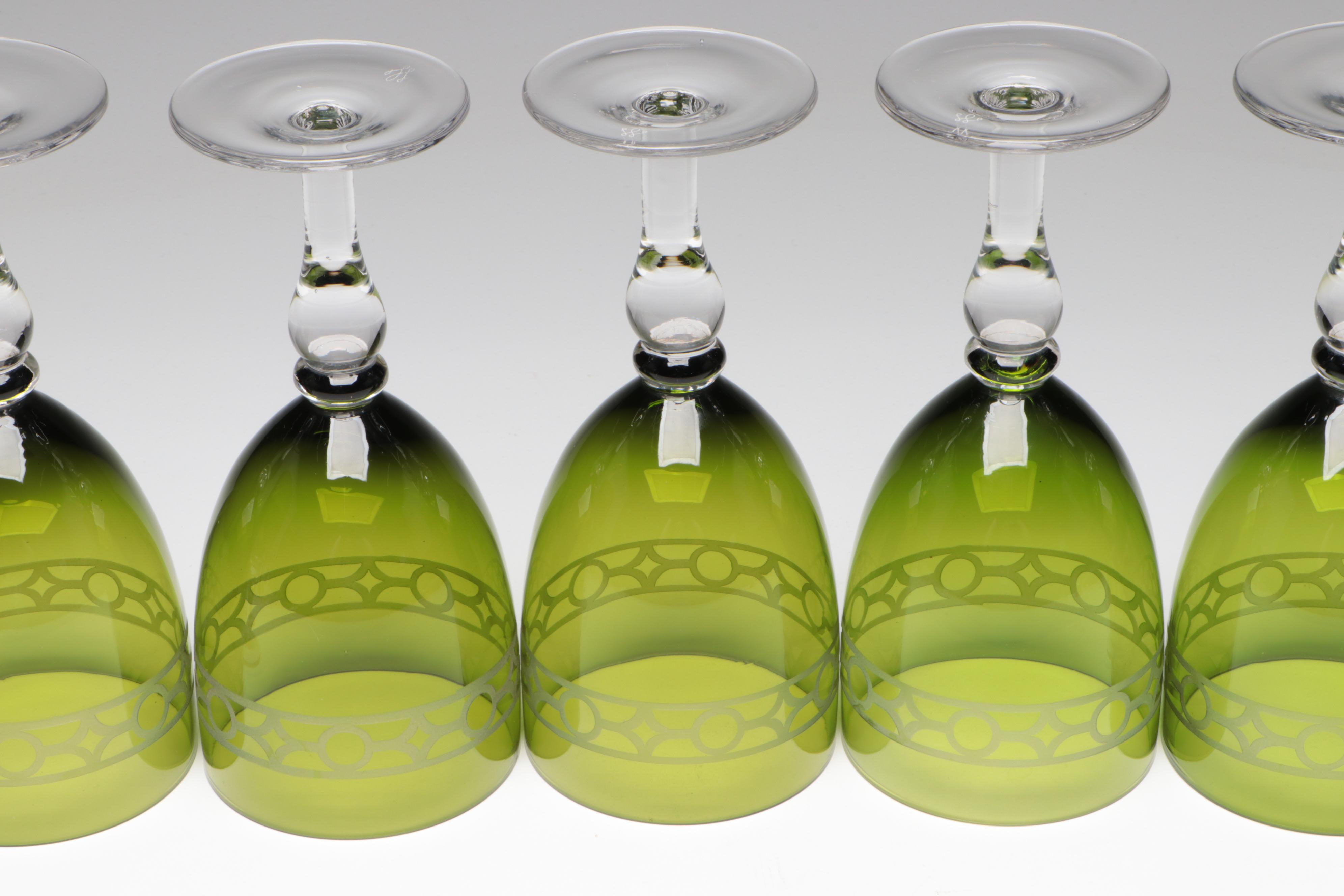 Artland "Gazebo" Green and Clear Glass Water Goblets