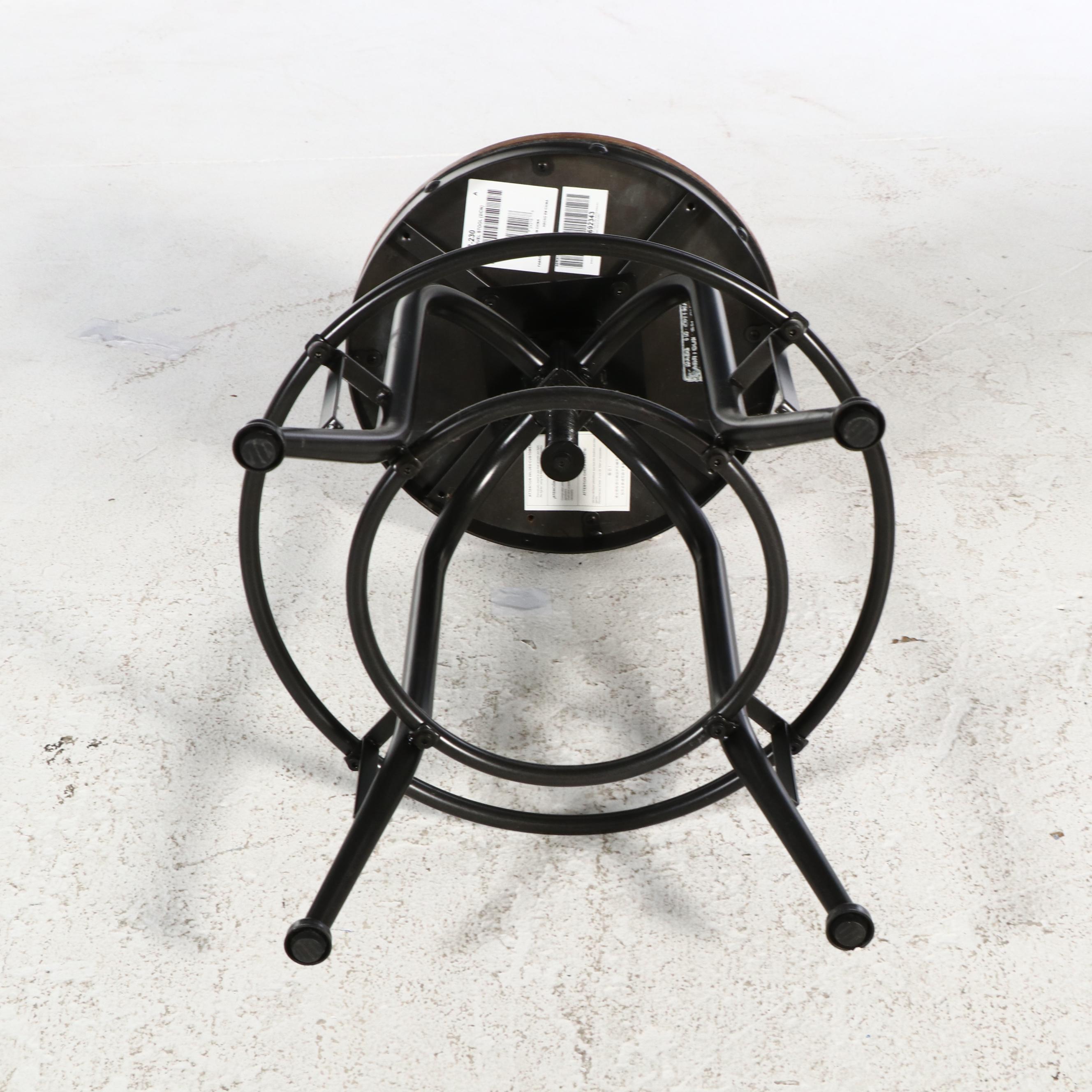 Pair of Ashley Furniture Industrial Style Metal and Oak Finish Stools