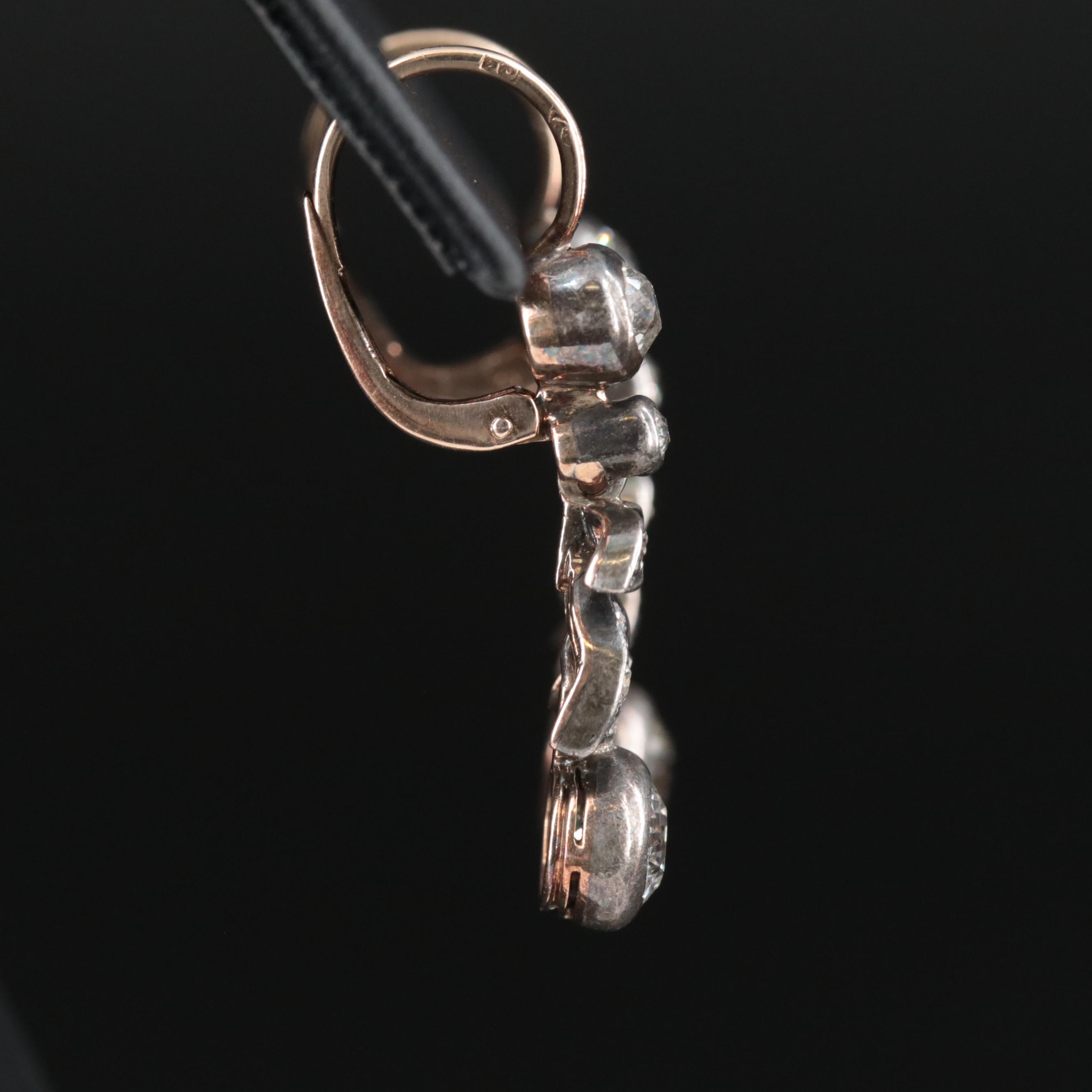 Antique 14K and Sterling 1.53 CTW Diamond Foliate Earrings