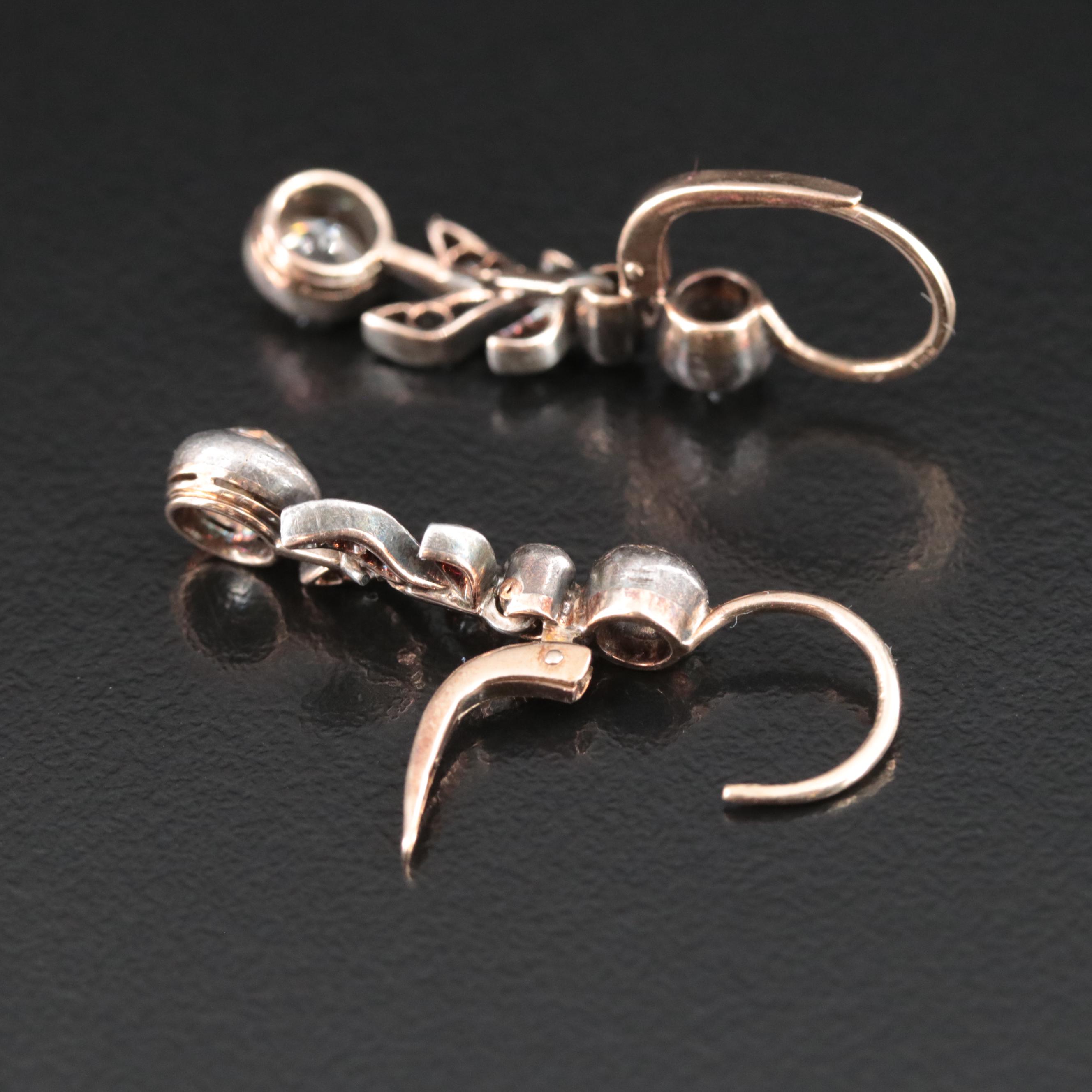 Antique 14K and Sterling 1.53 CTW Diamond Foliate Earrings