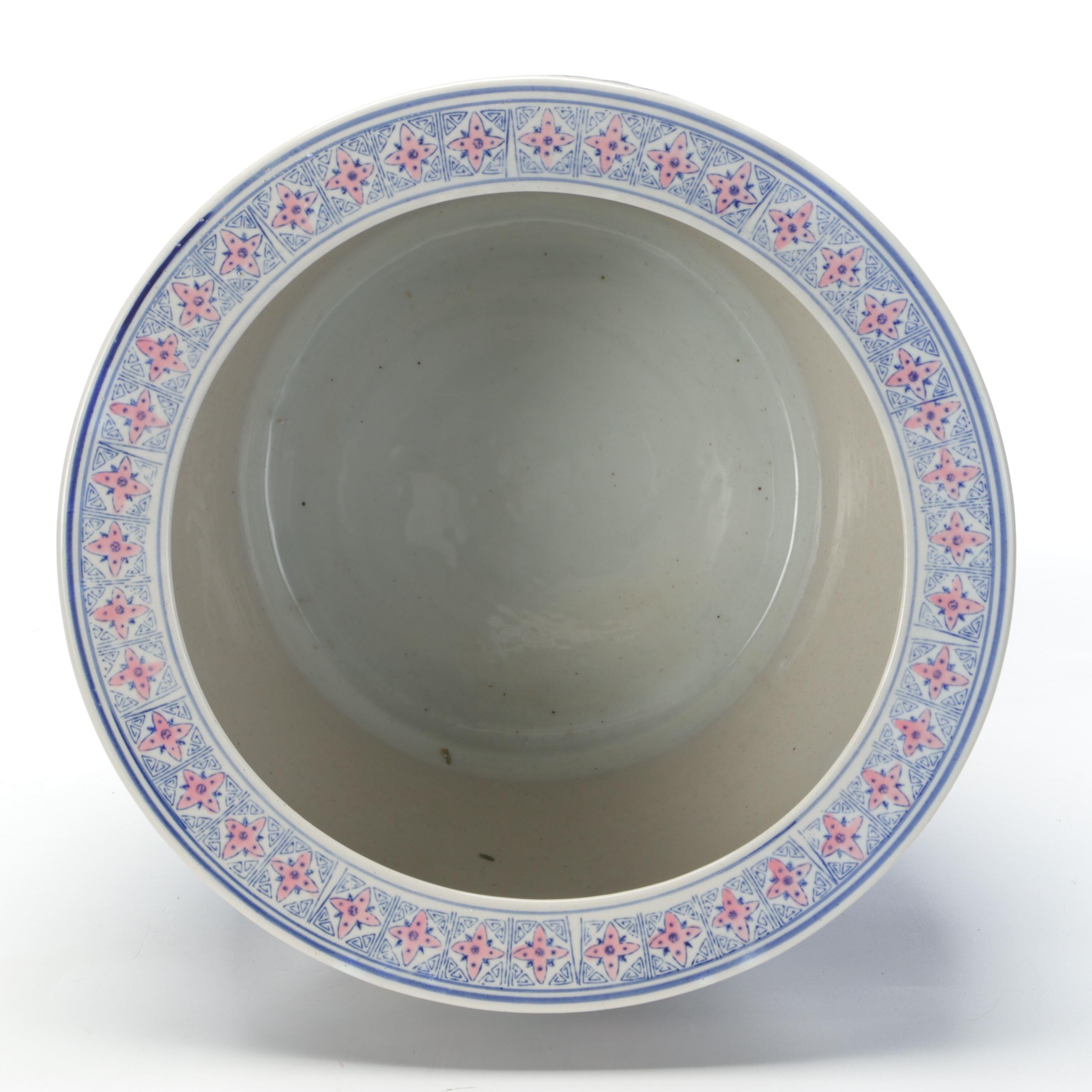 Chinese Porcelain Fishbowl Planter with Metal Stand