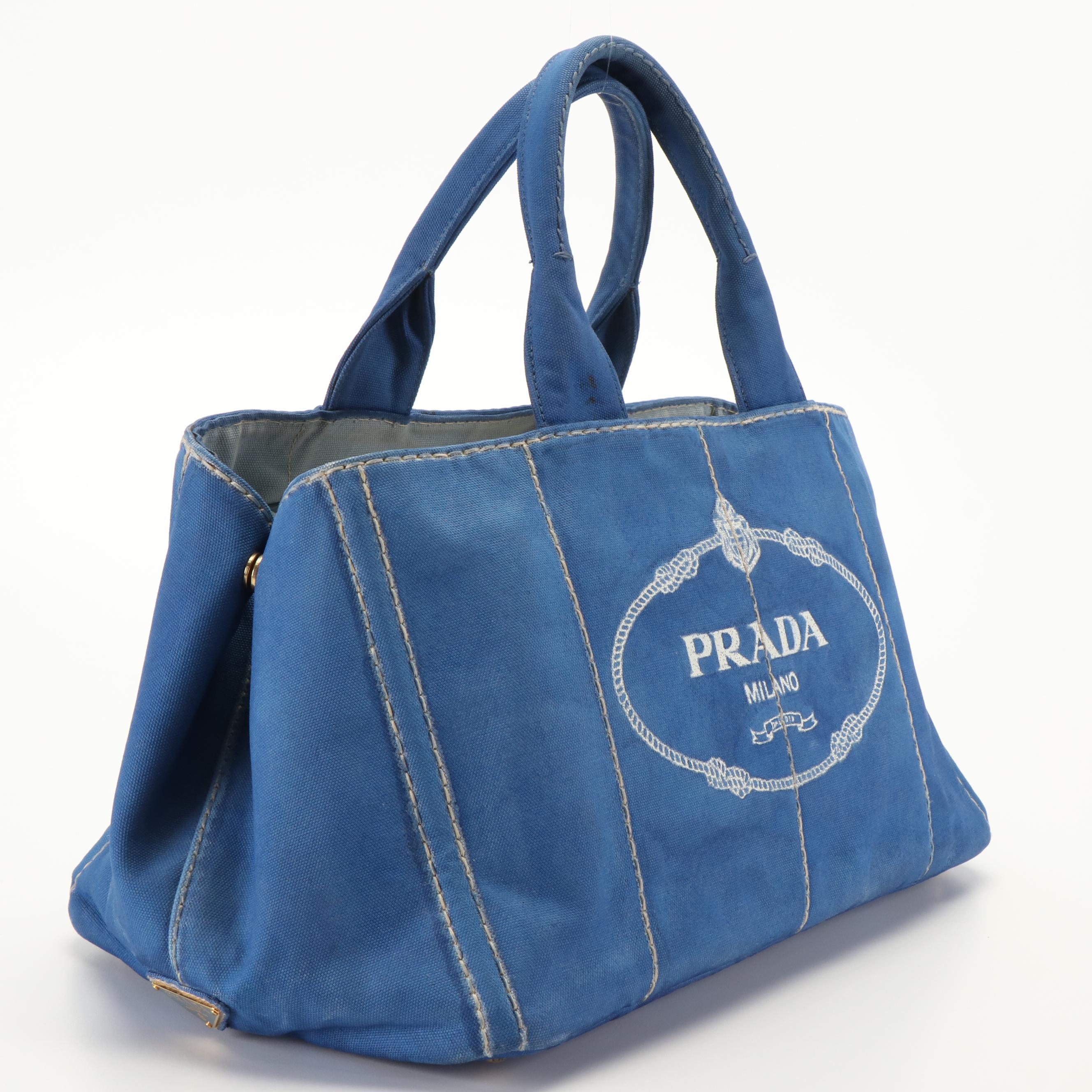 Prada Periwinkle Blue Canapa Logo Tote Bag
