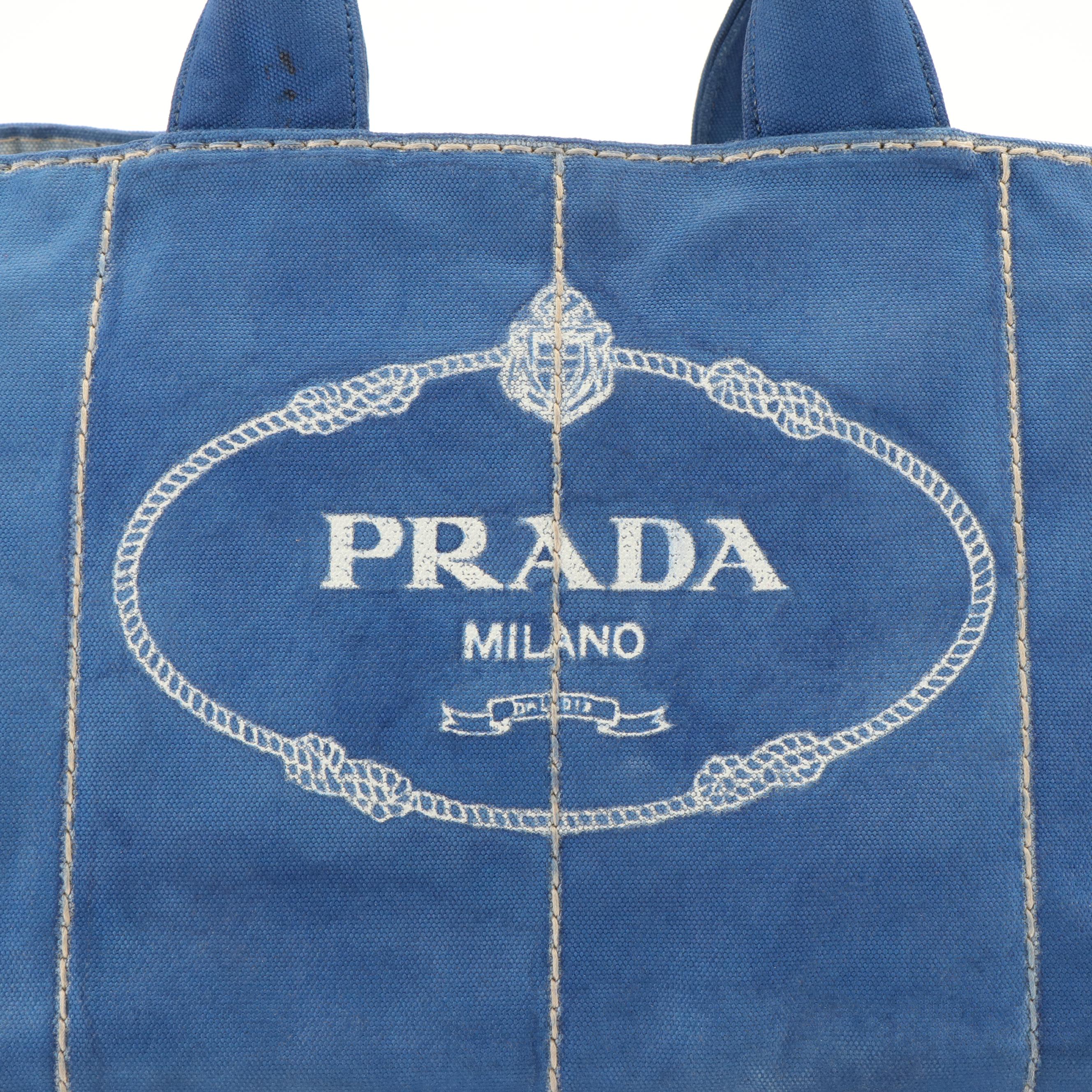 Prada Periwinkle Blue Canapa Logo Tote Bag