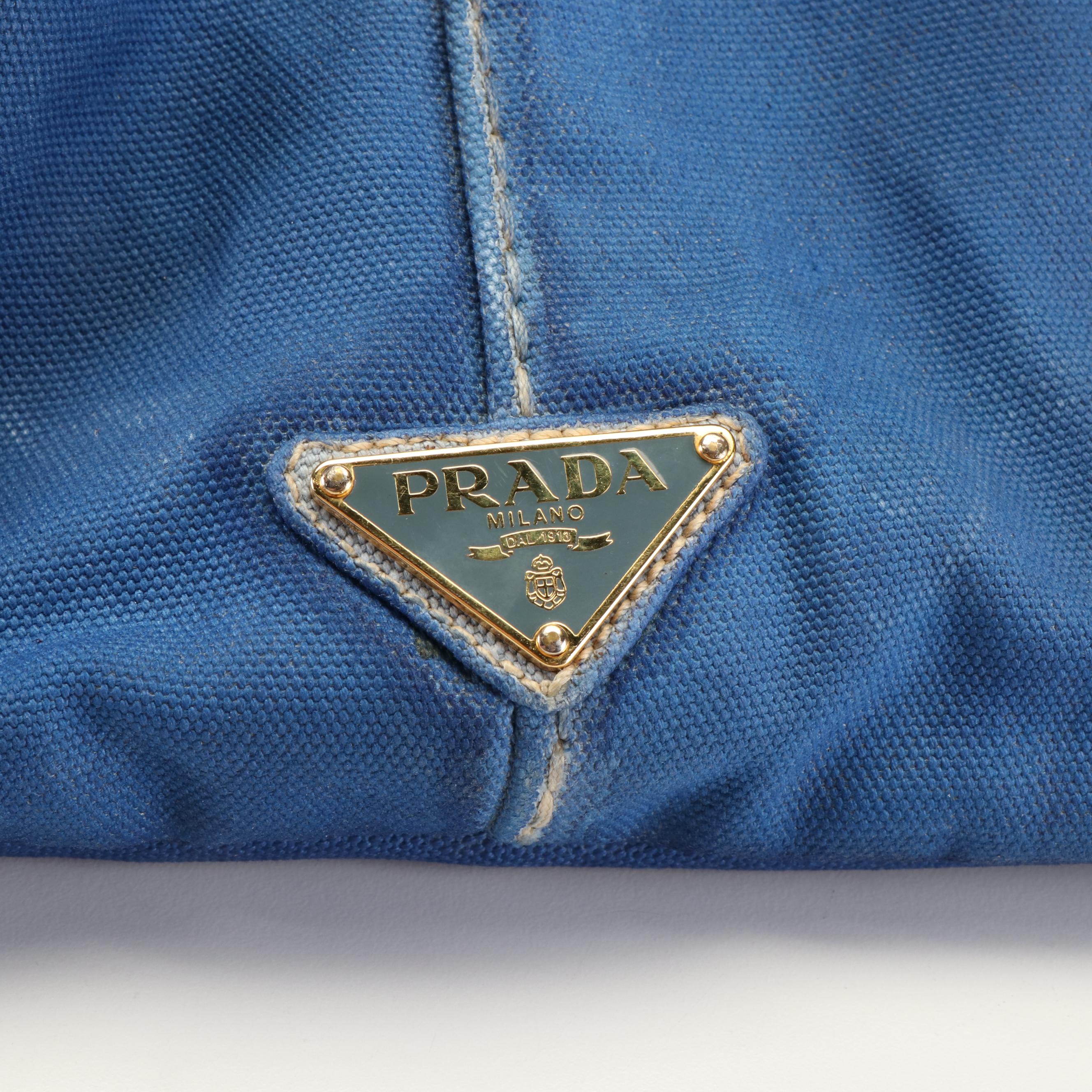 Prada Periwinkle Blue Canapa Logo Tote Bag