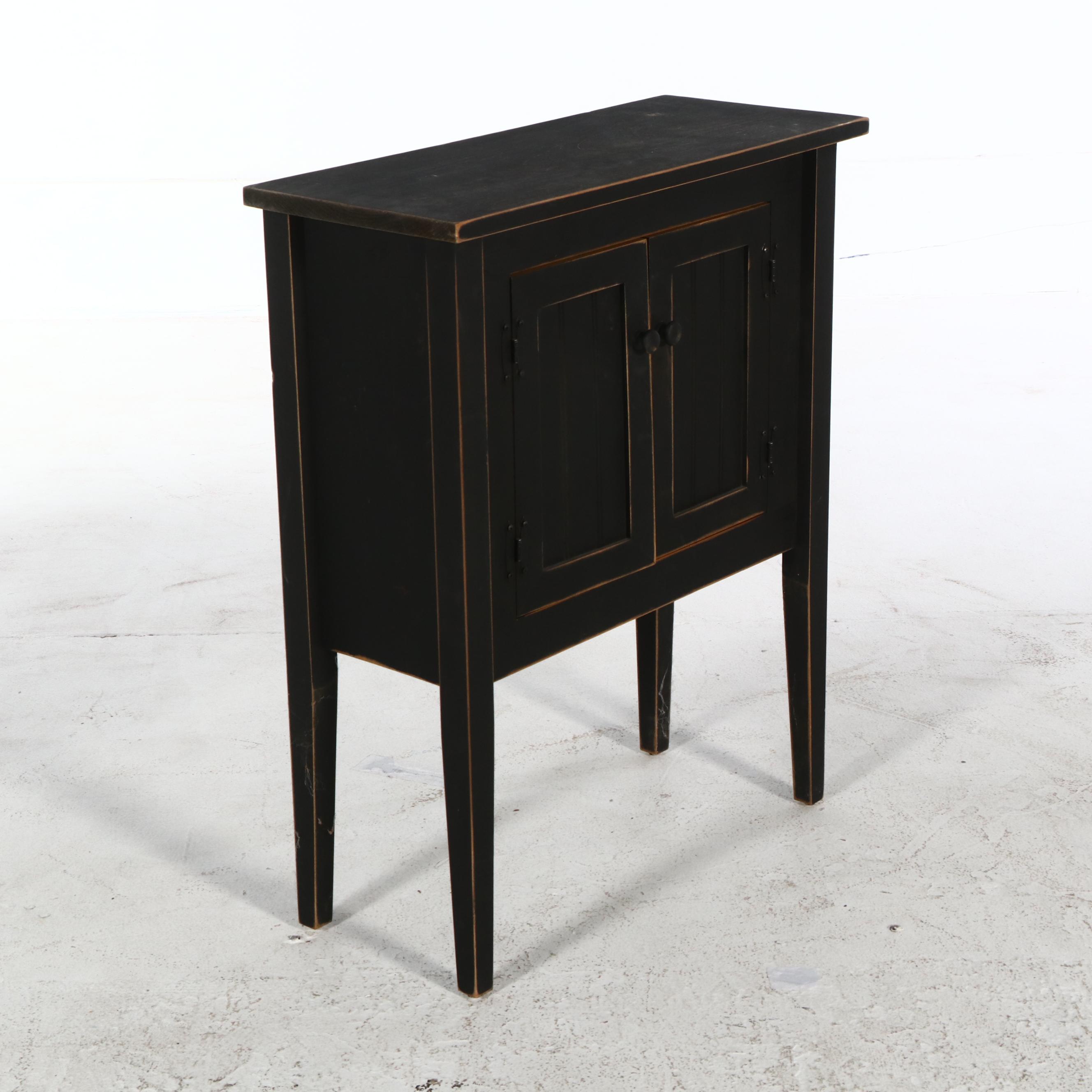 American Primitive Style Painted Wood Cabinets, One with Tree-Motif Punched Tins