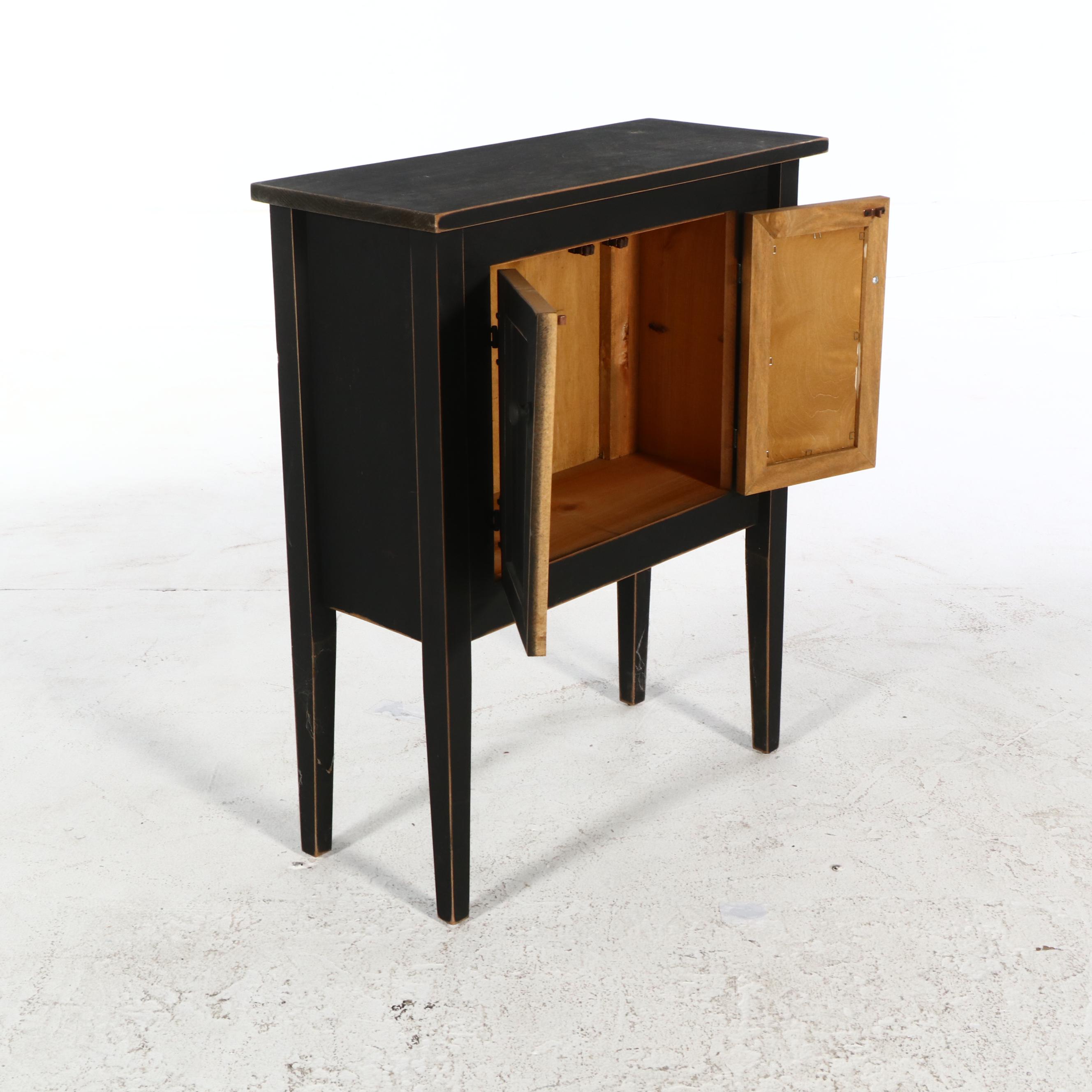 American Primitive Style Painted Wood Cabinets, One with Tree-Motif Punched Tins