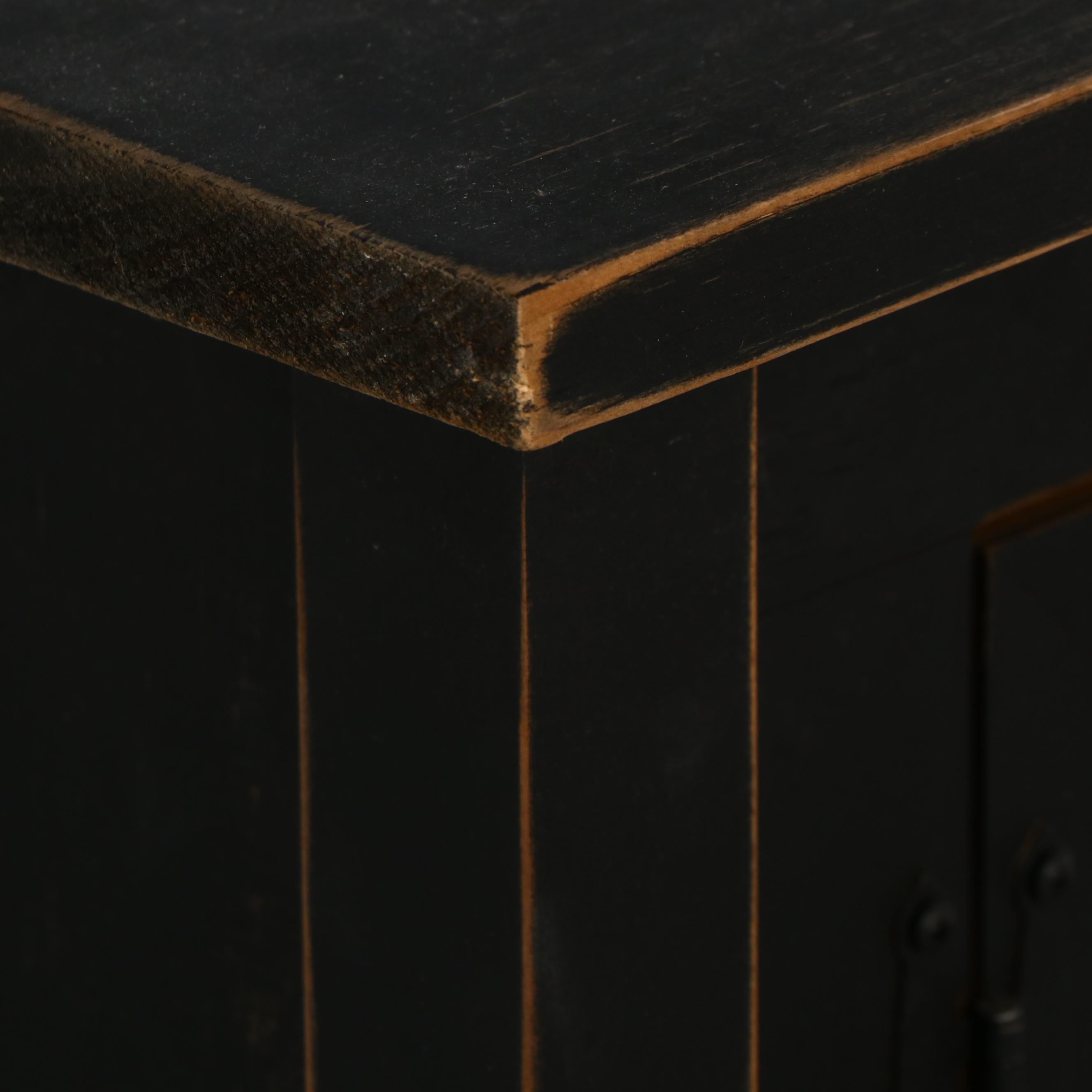 American Primitive Style Painted Wood Cabinets, One with Tree-Motif Punched Tins