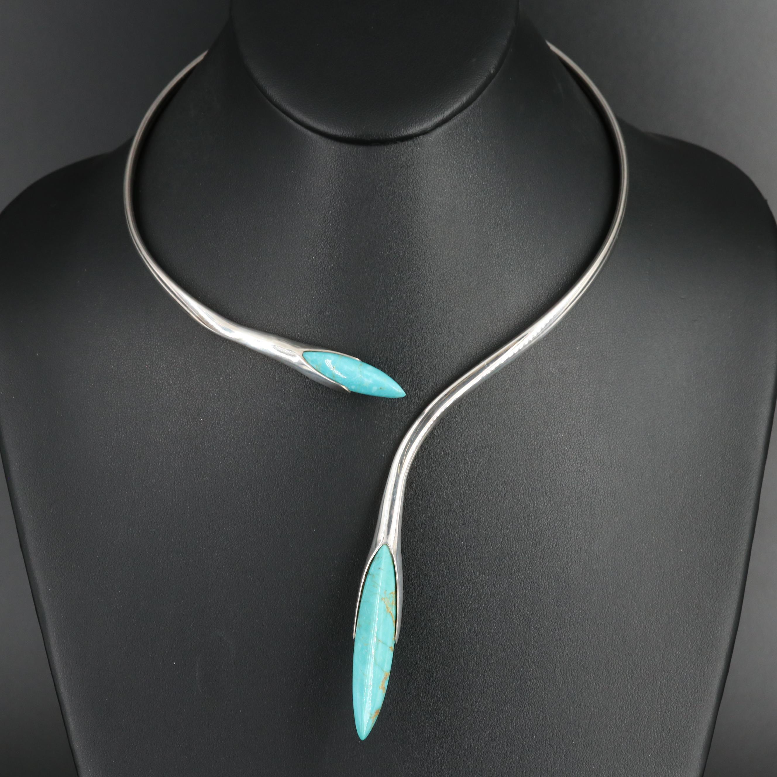 Sterling Turquoise Asymmetrical Torque Collar