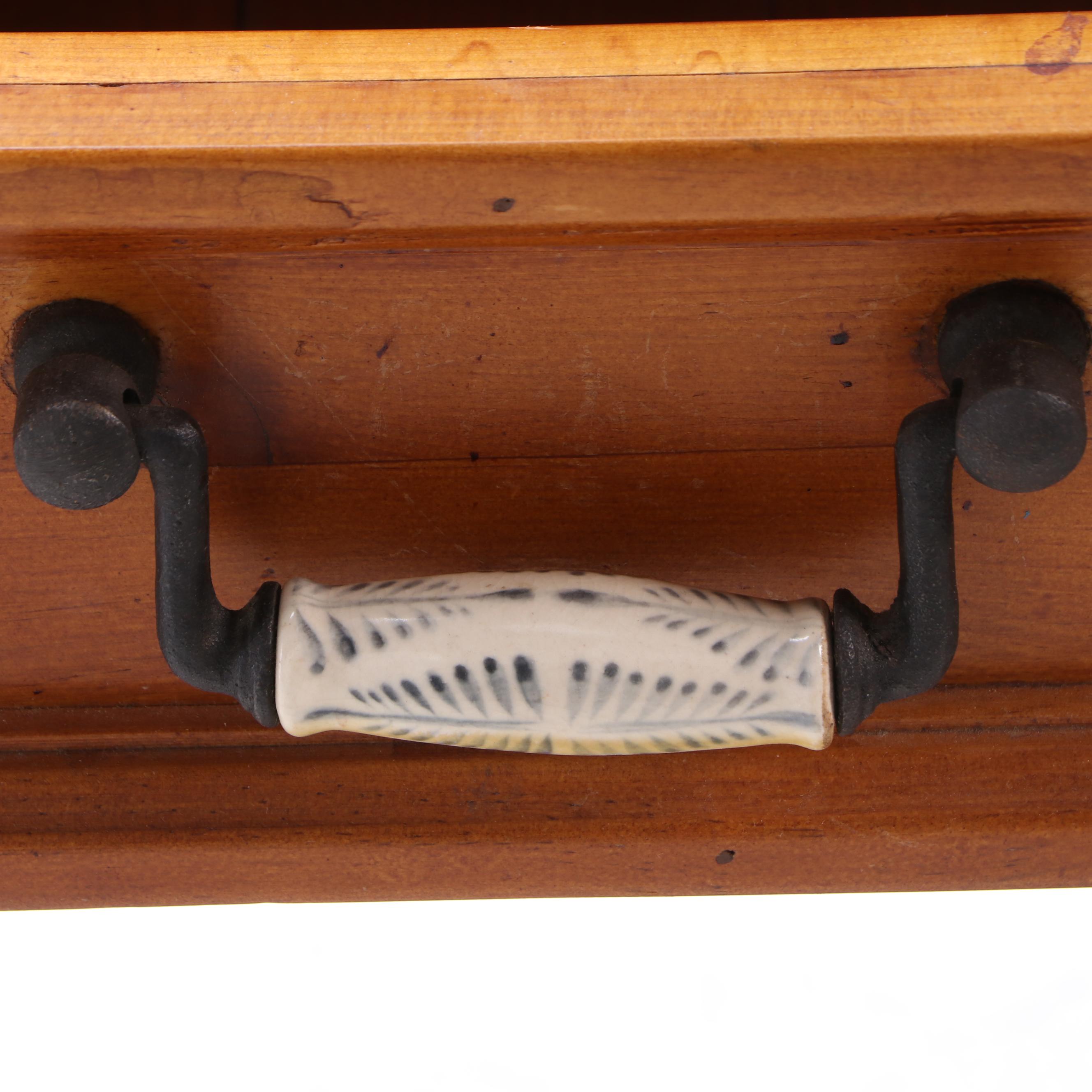 Pine and Porcelain-Mounted, Mirrored Hall Table