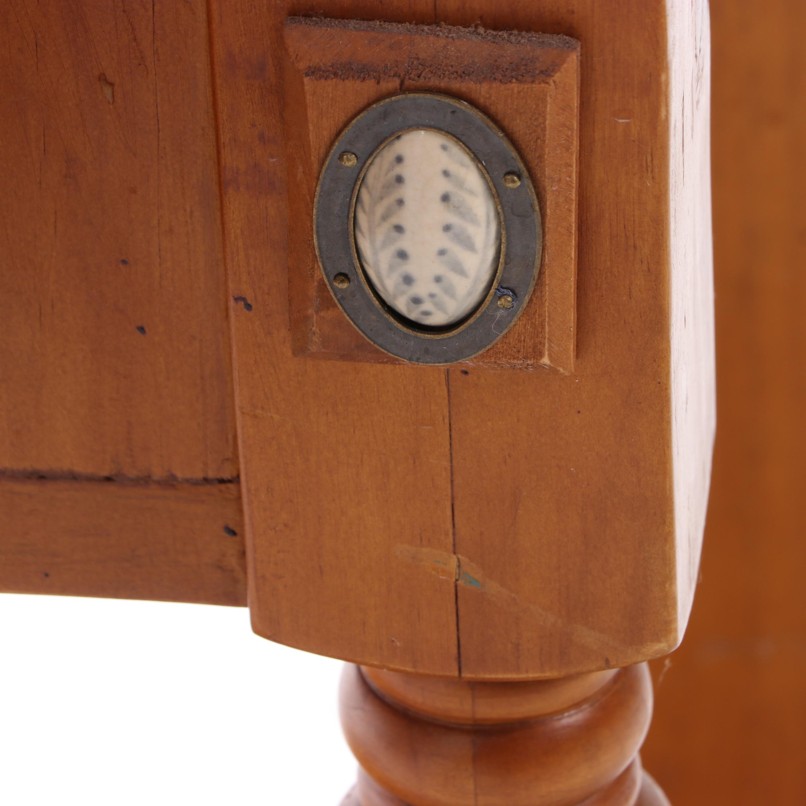 Pine and Porcelain-Mounted, Mirrored Hall Table