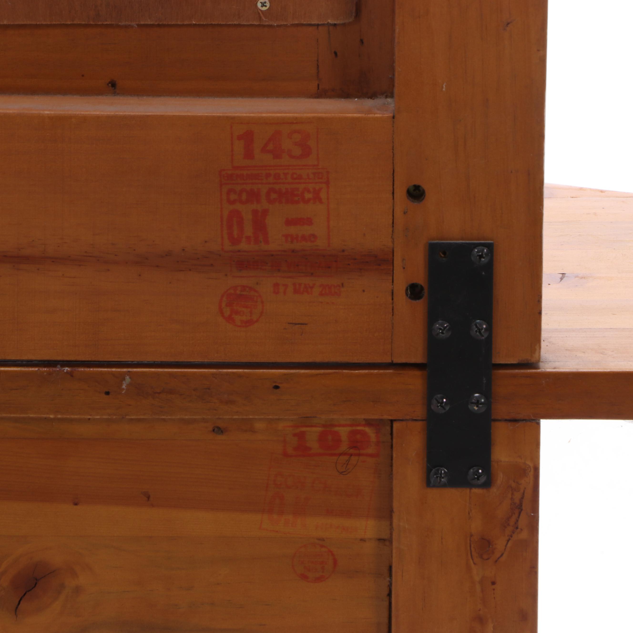 Pine and Porcelain-Mounted, Mirrored Hall Table