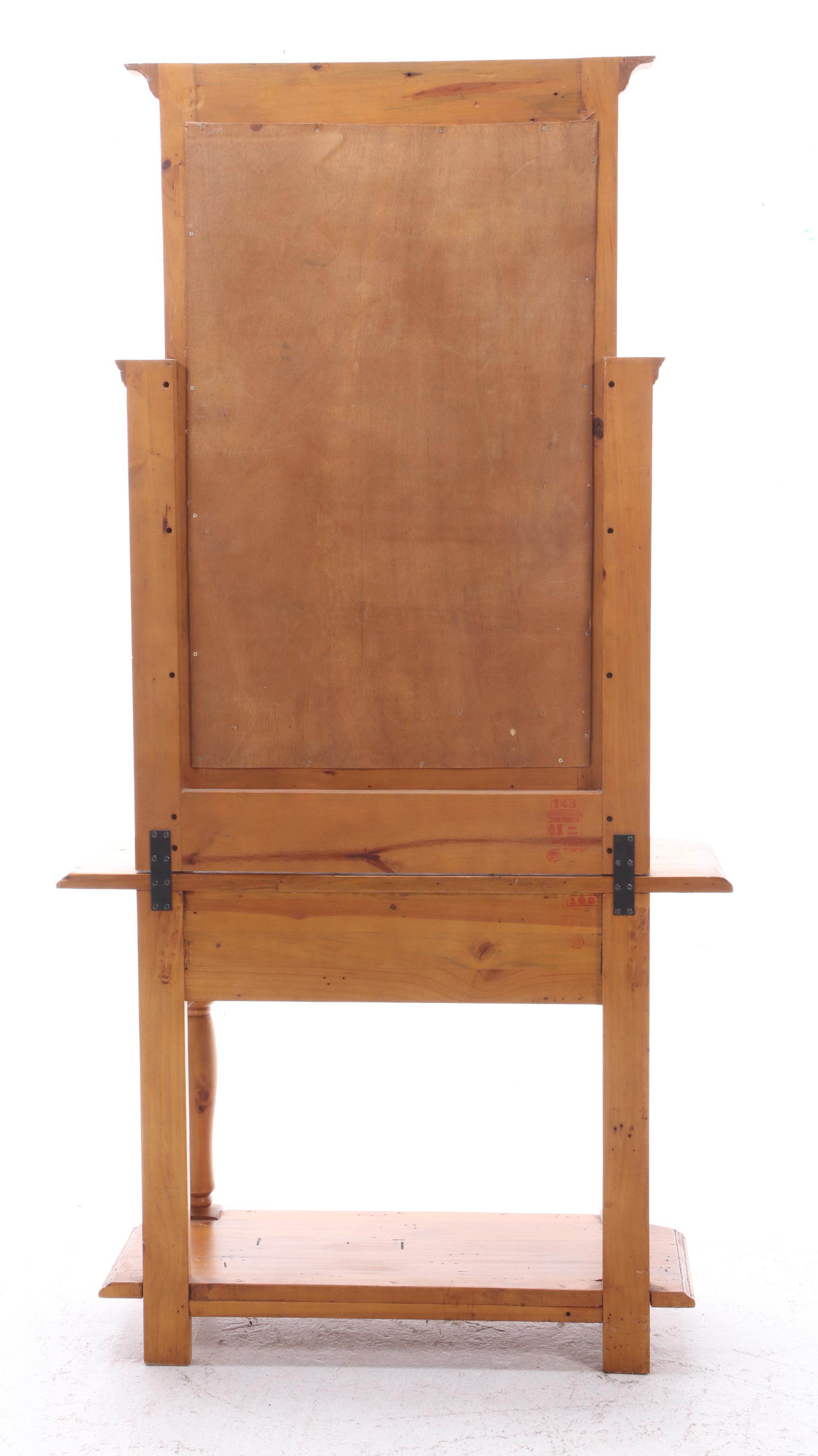 Pine and Porcelain-Mounted, Mirrored Hall Table