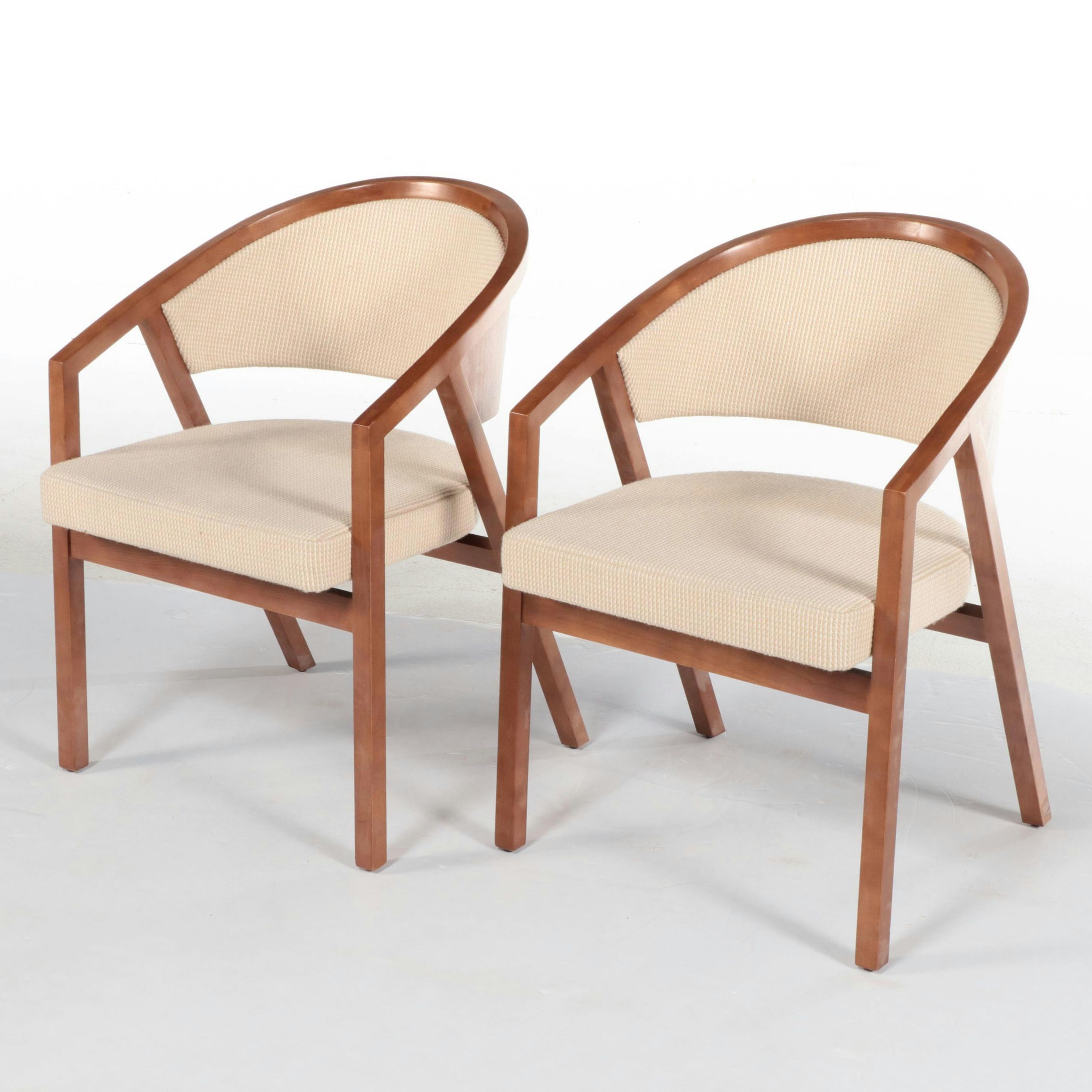 Pair of Knoll "Shelton Mindel" Upholstered Beech Armchairs