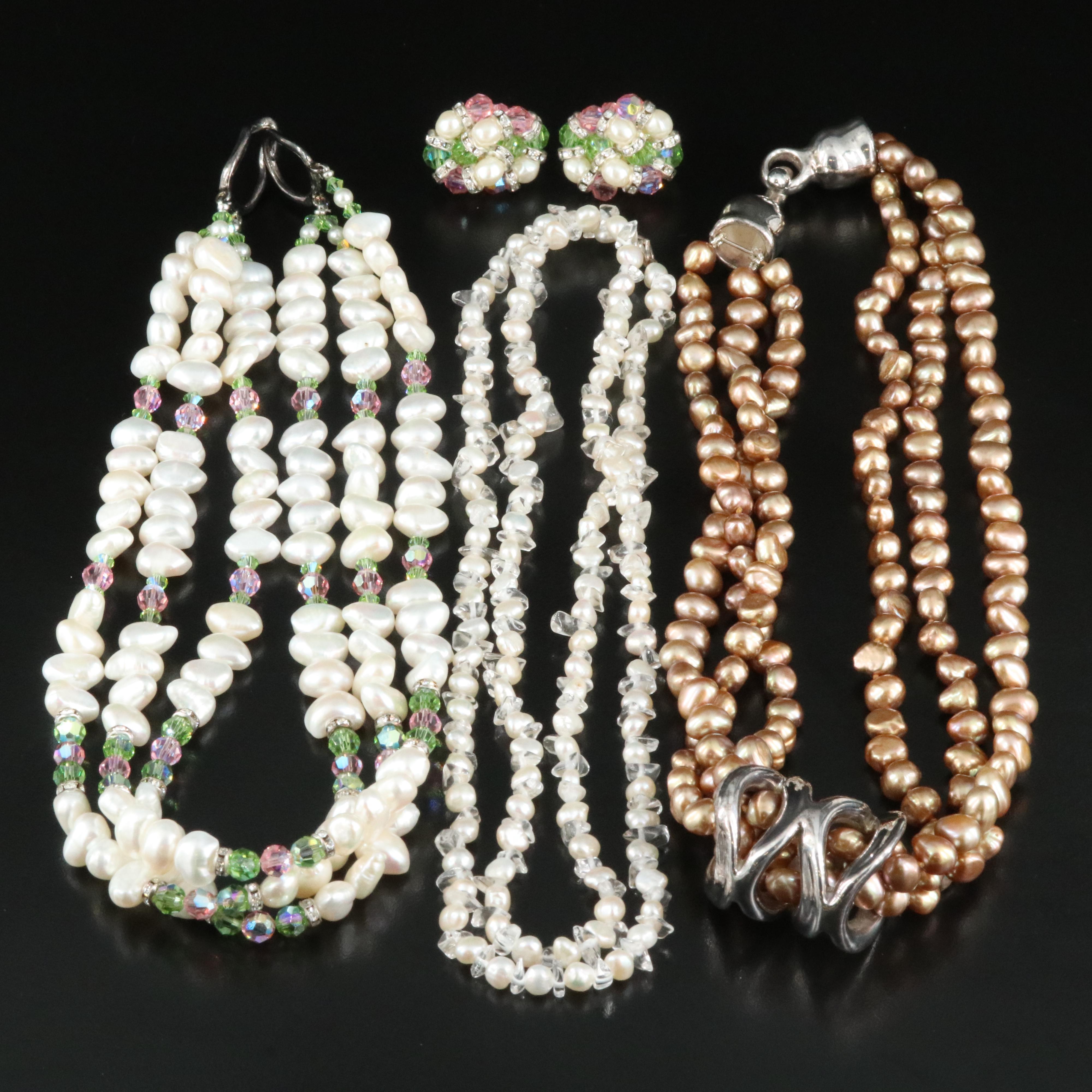 Pearl, Faux Pearl and Rock Crystal Quartz Necklaces Including Sterling