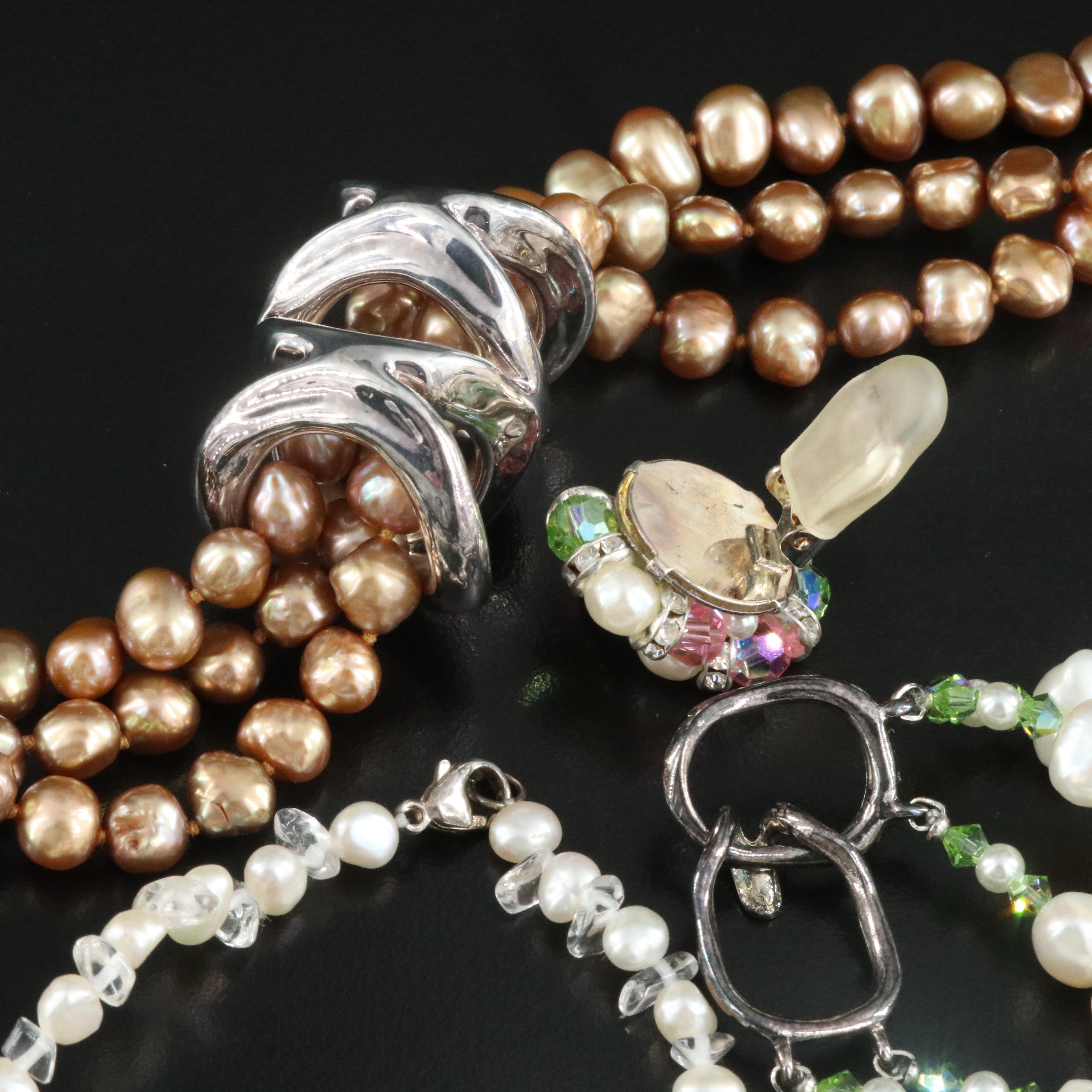 Pearl, Faux Pearl and Rock Crystal Quartz Necklaces Including Sterling