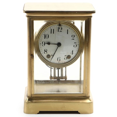 Seth Thomas Brass and Glass Regulator Mantel Clock, Mid-20th Century