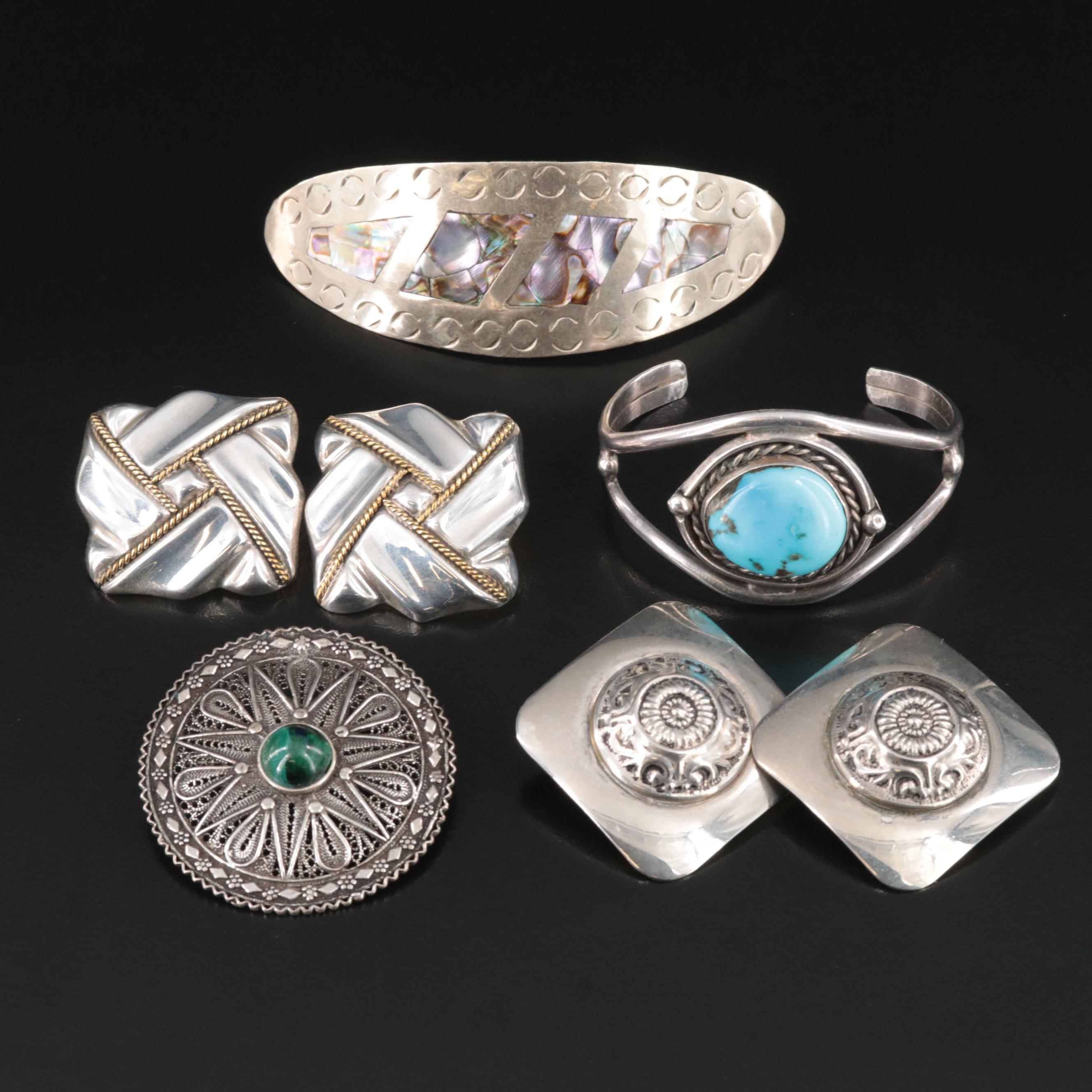 Sterling, Abalone and Eilat Stone Featured in Jewelry Assortment