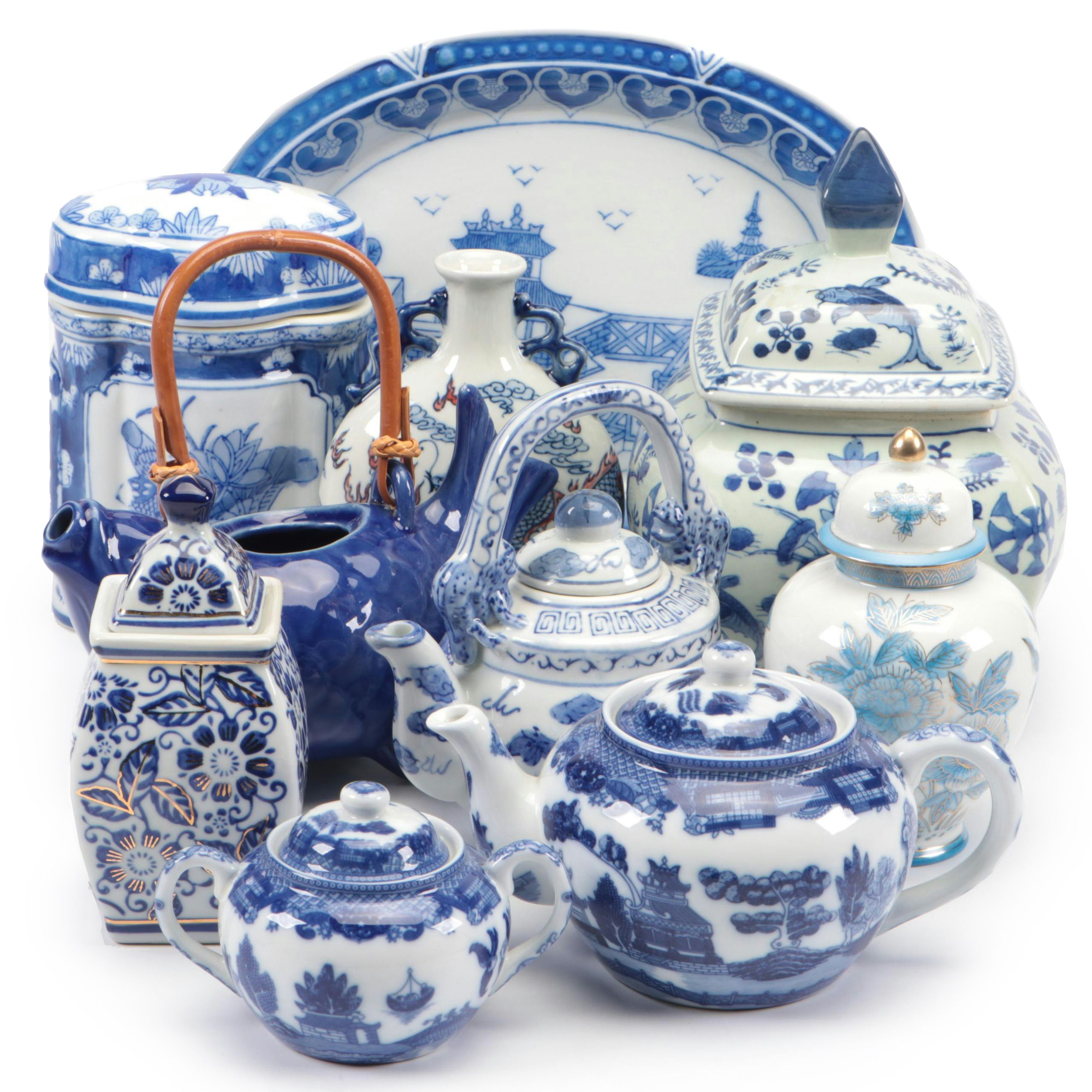 World Market Blue Koi Teapot with Chinese Blue and White Teapots and Décor