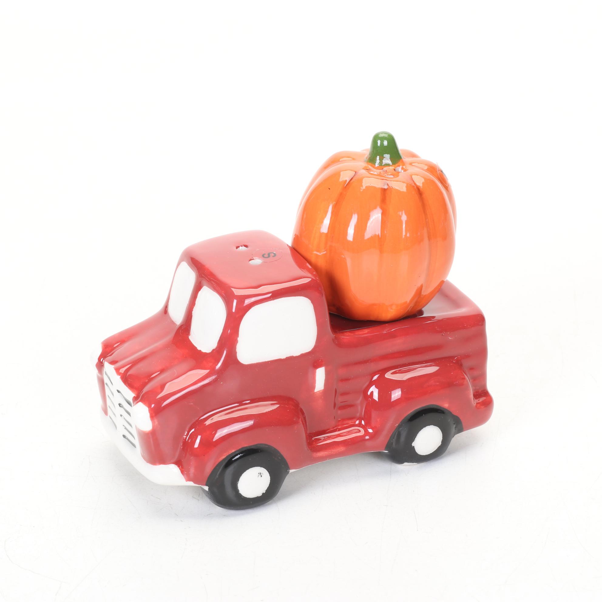 Pair of Pier 1 LED Lighted Glass Pumpkins with Ceramic Pumpkins