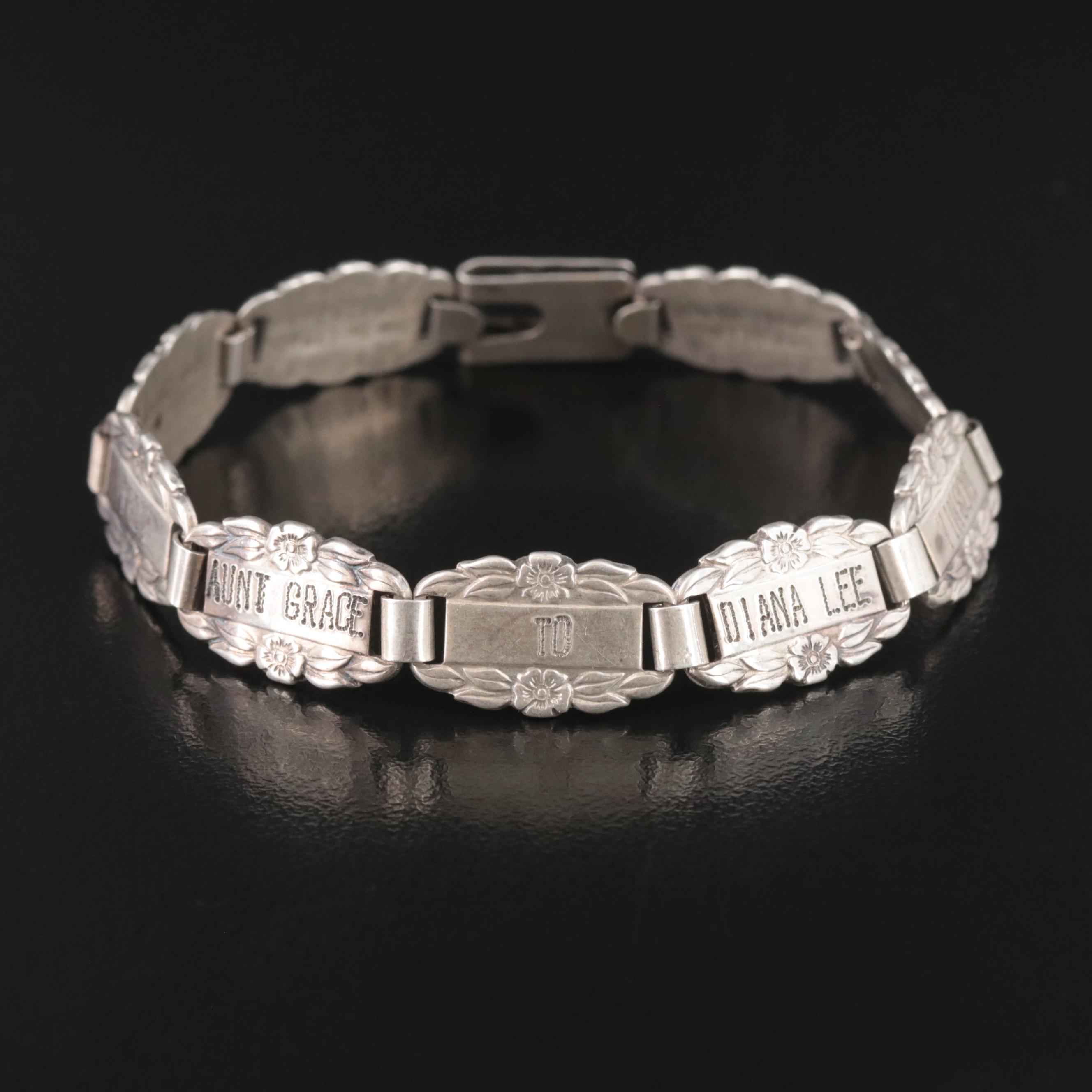 Vintage Sterling Forget-Me-Not Link Bracelet