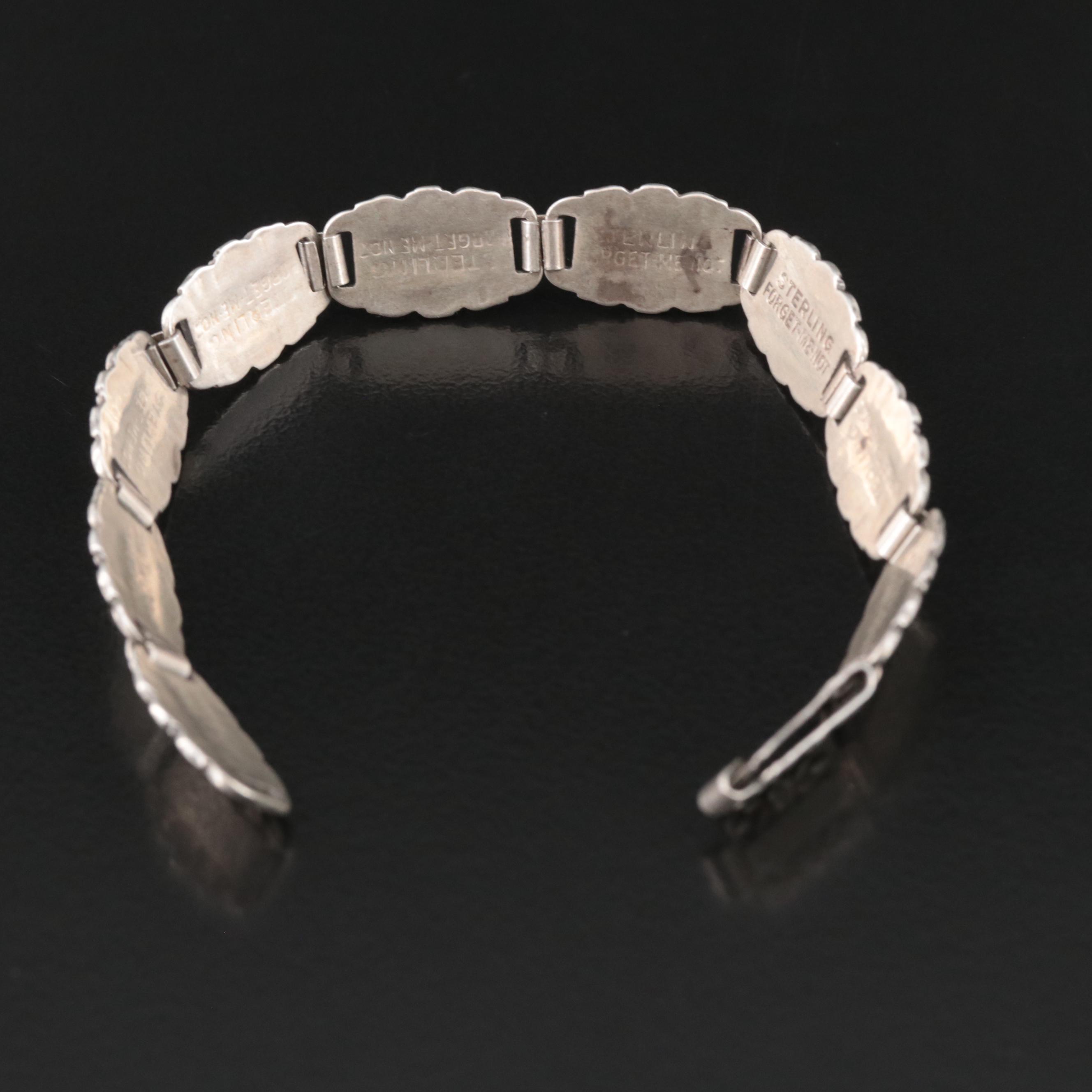 Vintage Sterling Forget-Me-Not Link Bracelet