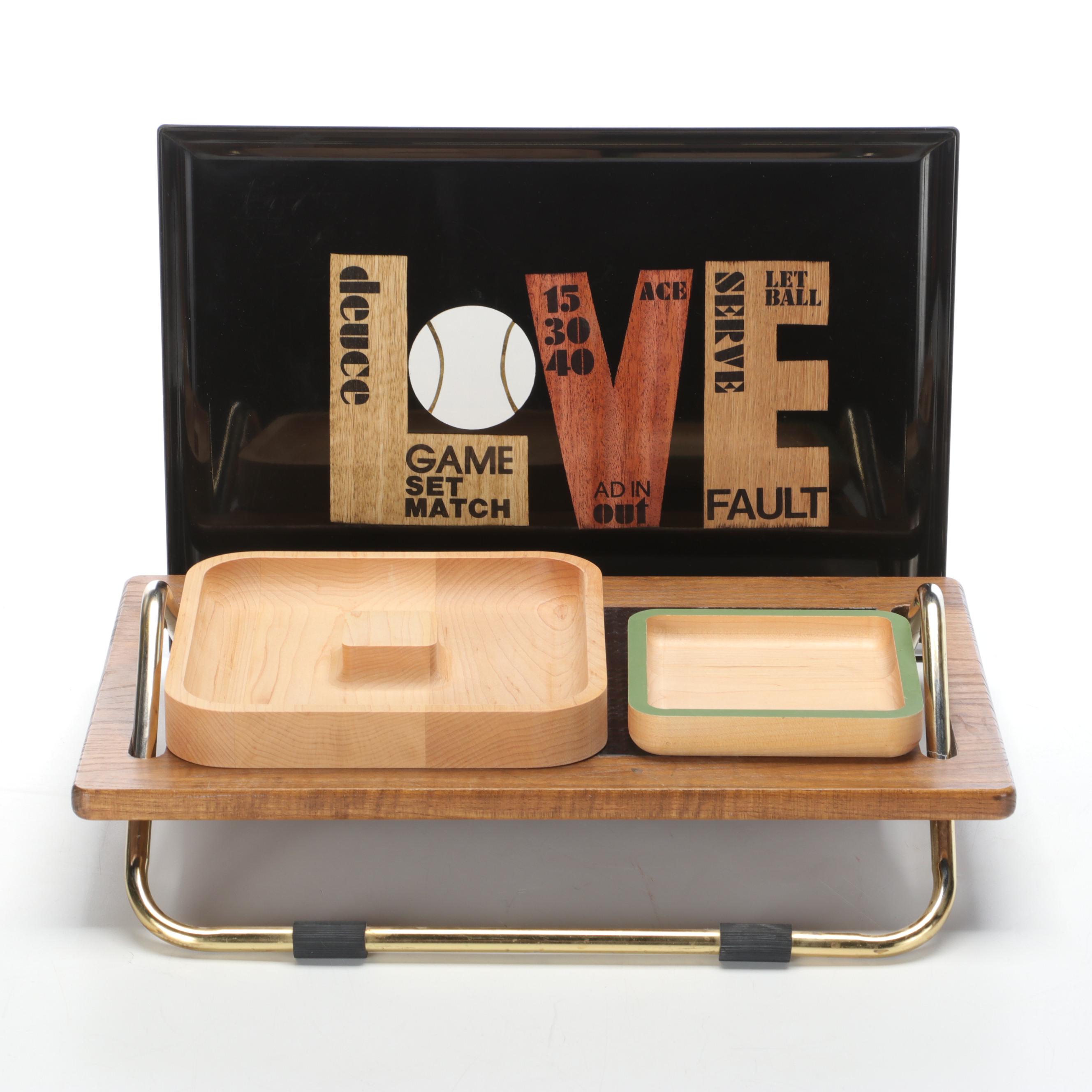 Levenger Wood Footstool with Uncommon Goods Wood Two-Tier Dish and More