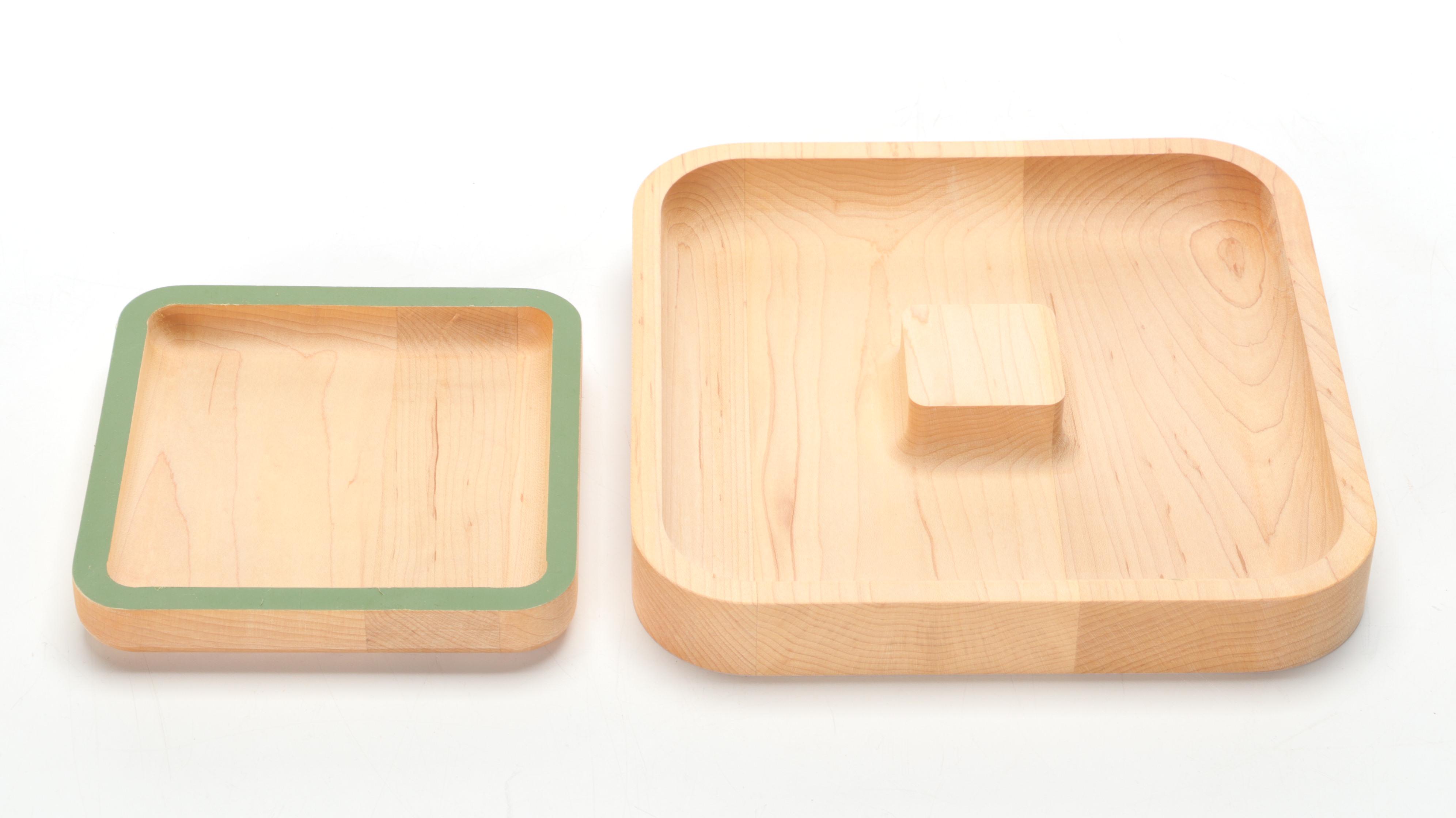 Levenger Wood Footstool with Uncommon Goods Wood Two-Tier Dish and More