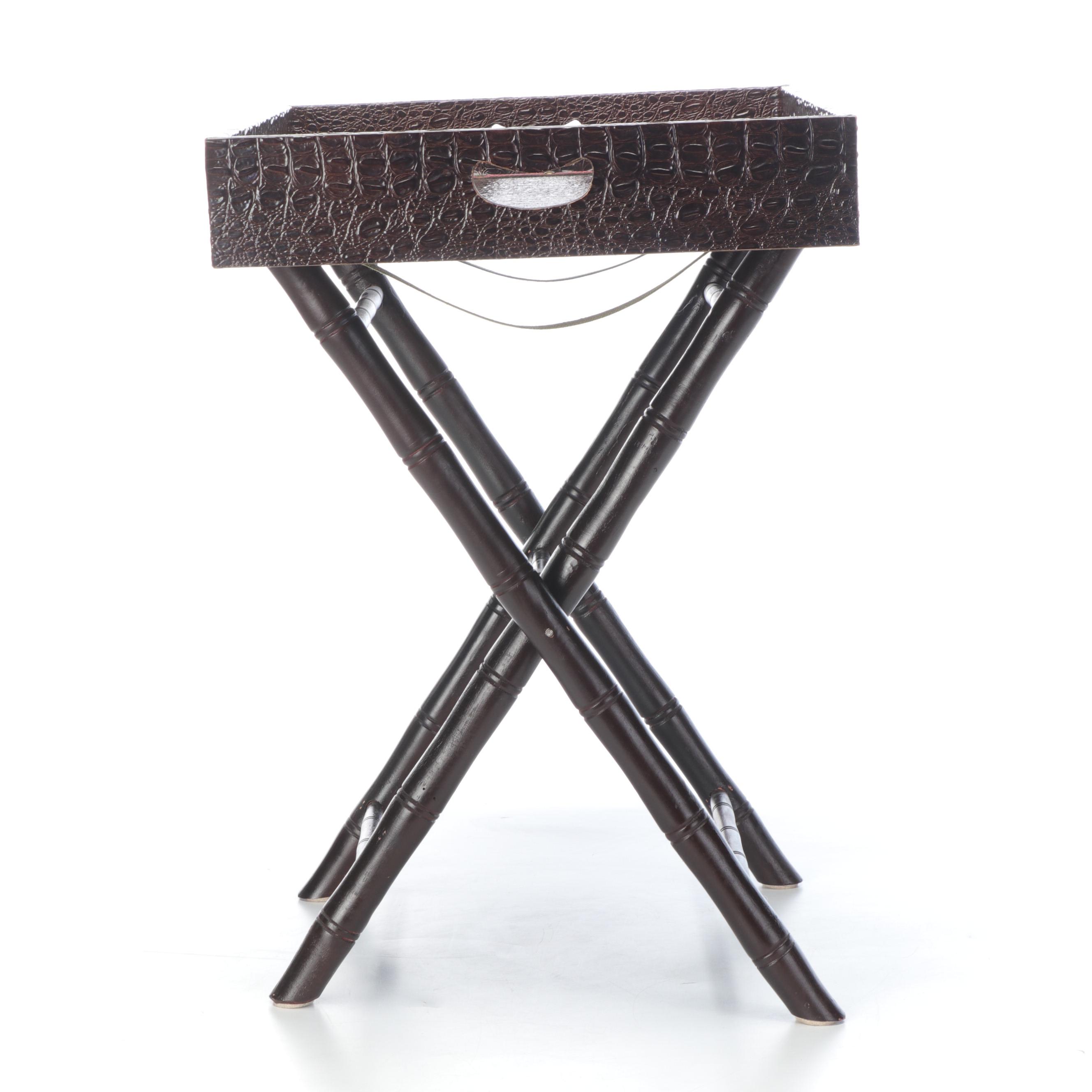 Z Gallarie Faux Leather and Finished Wood  Butler Tray