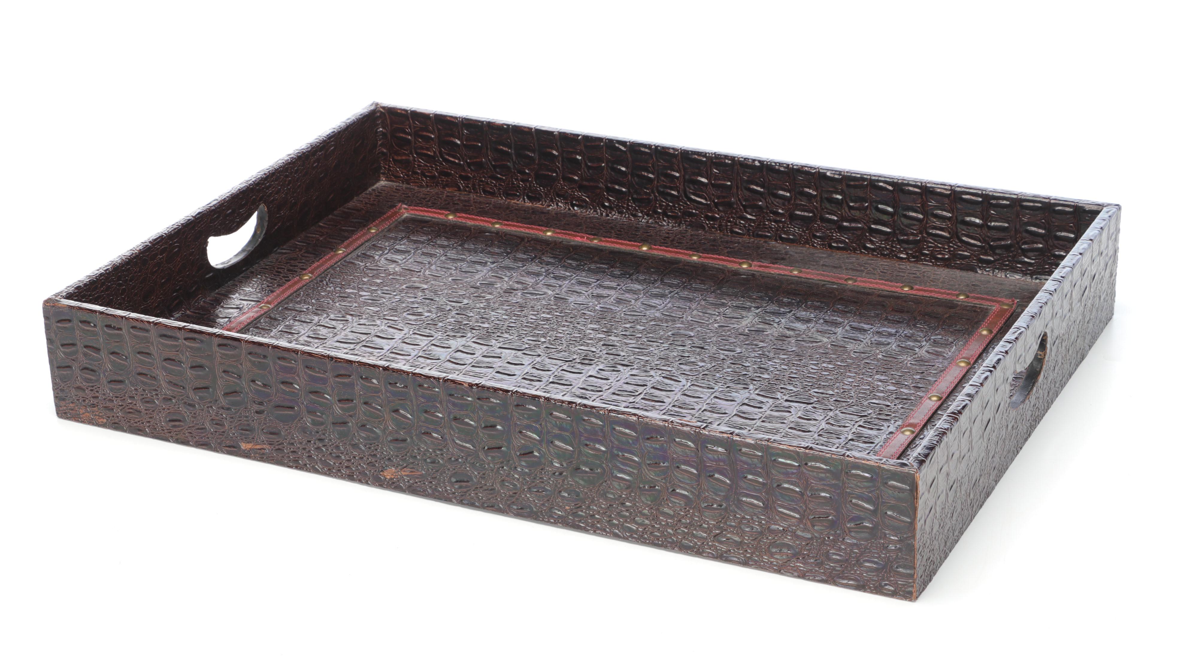 Z Gallarie Faux Leather and Finished Wood  Butler Tray